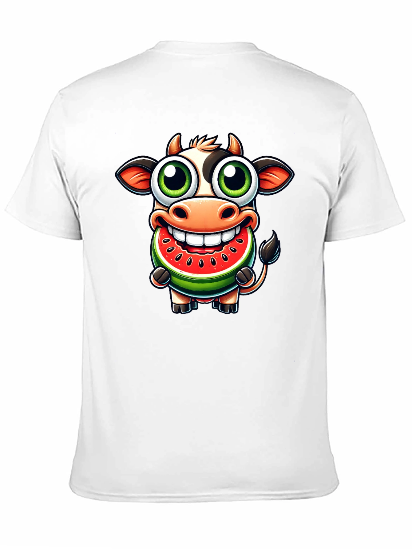 Black Funny Cow Watermelon Cartoon T-Shirt view 11