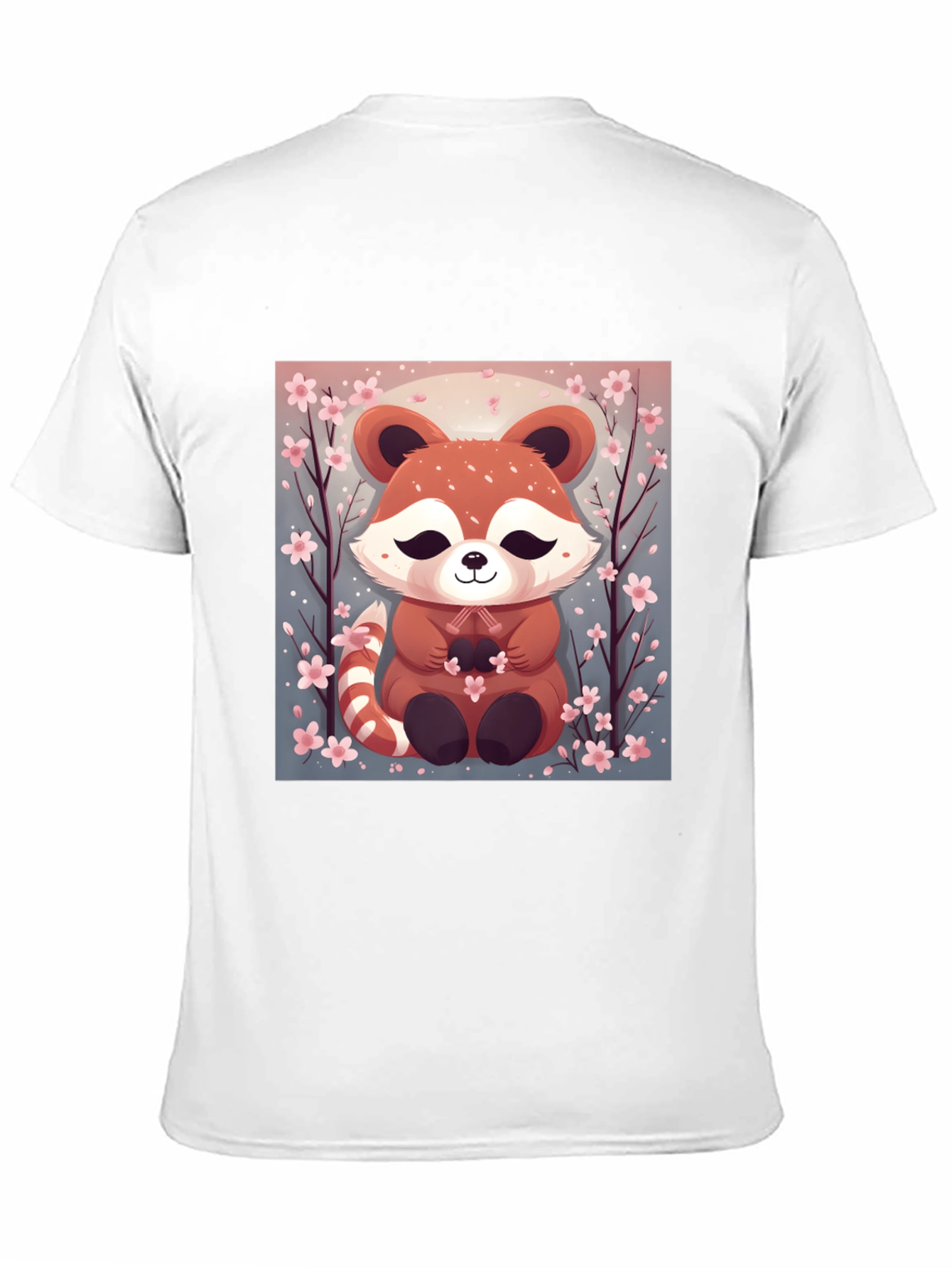 Black Cute Red Panda Cherry Blossom Black T-Shirt view 11