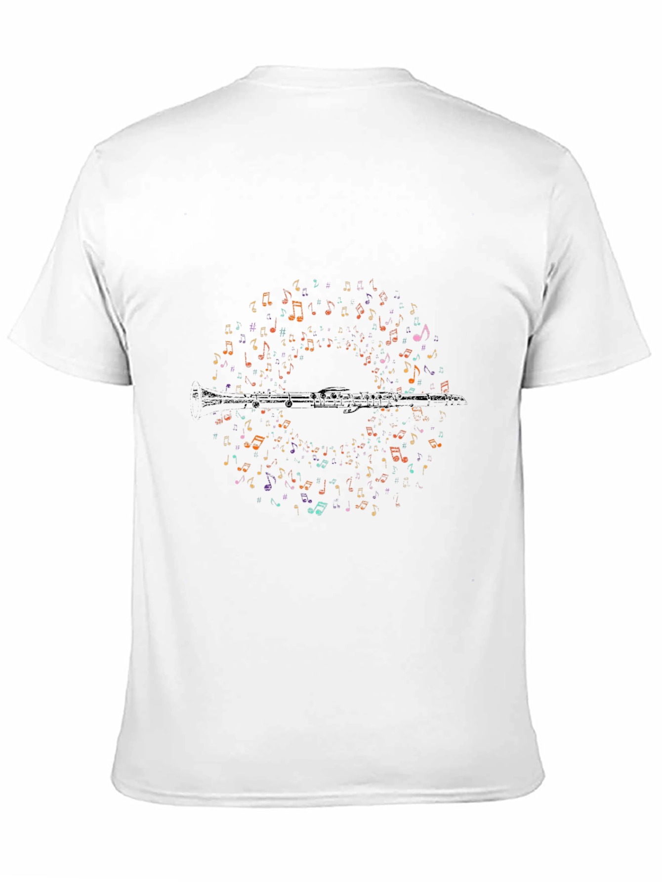 Black Music Notes Flute Graphic T-Shirt - Unisex Black Tee view 11