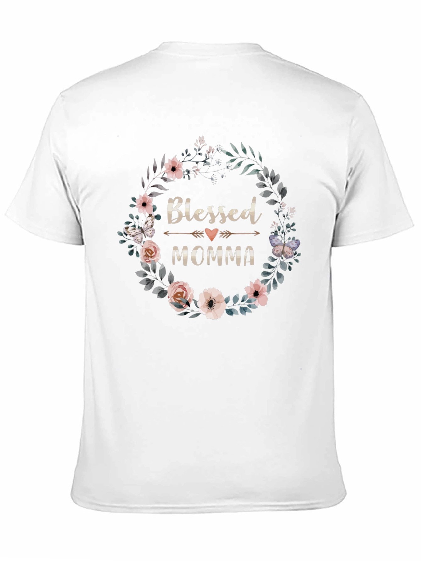 Black Blessed Momma Floral Wreath T-Shirt view 11