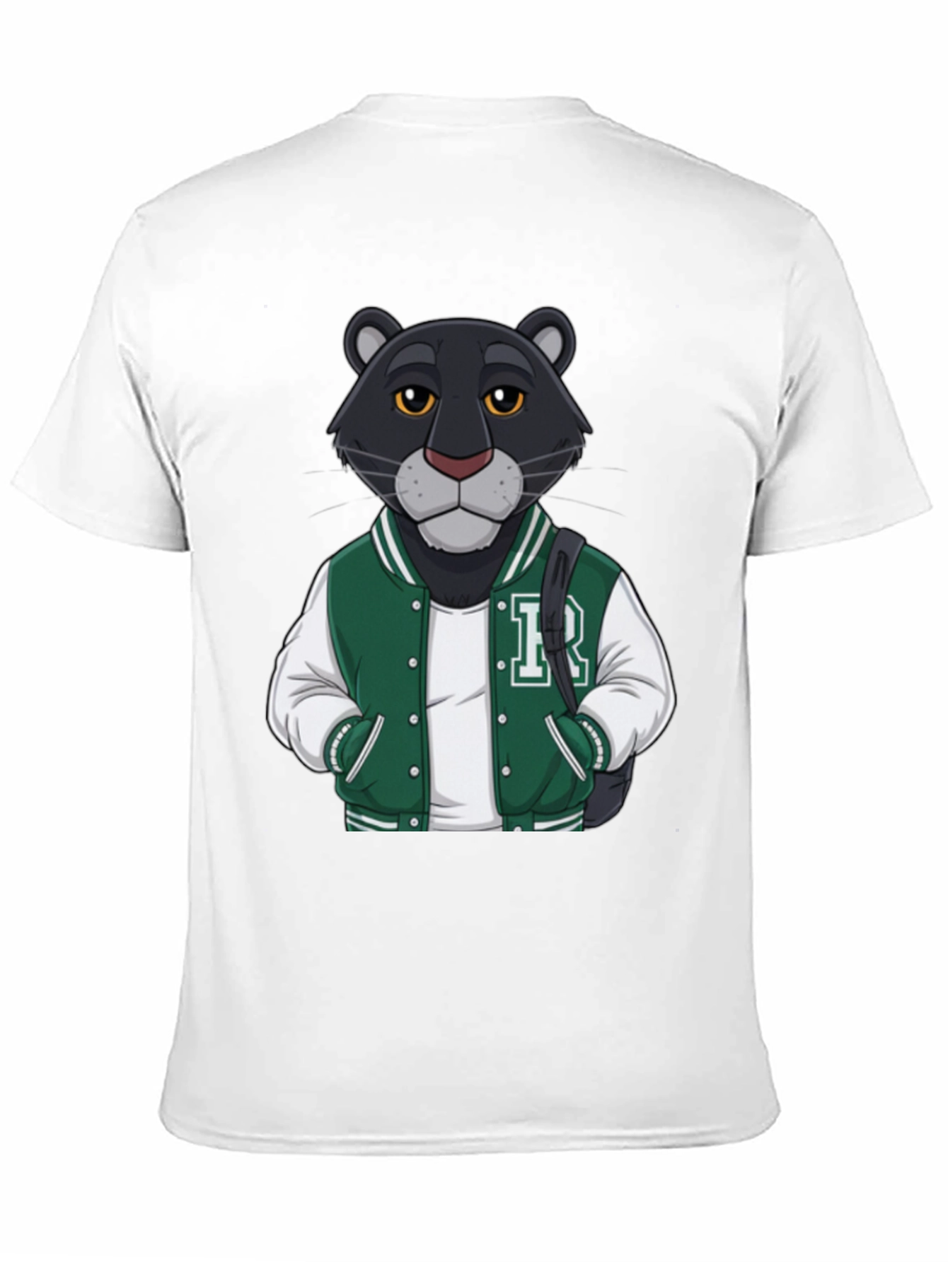 Black Cartoon Panther Varsity Jacket Graphic Tee view 11
