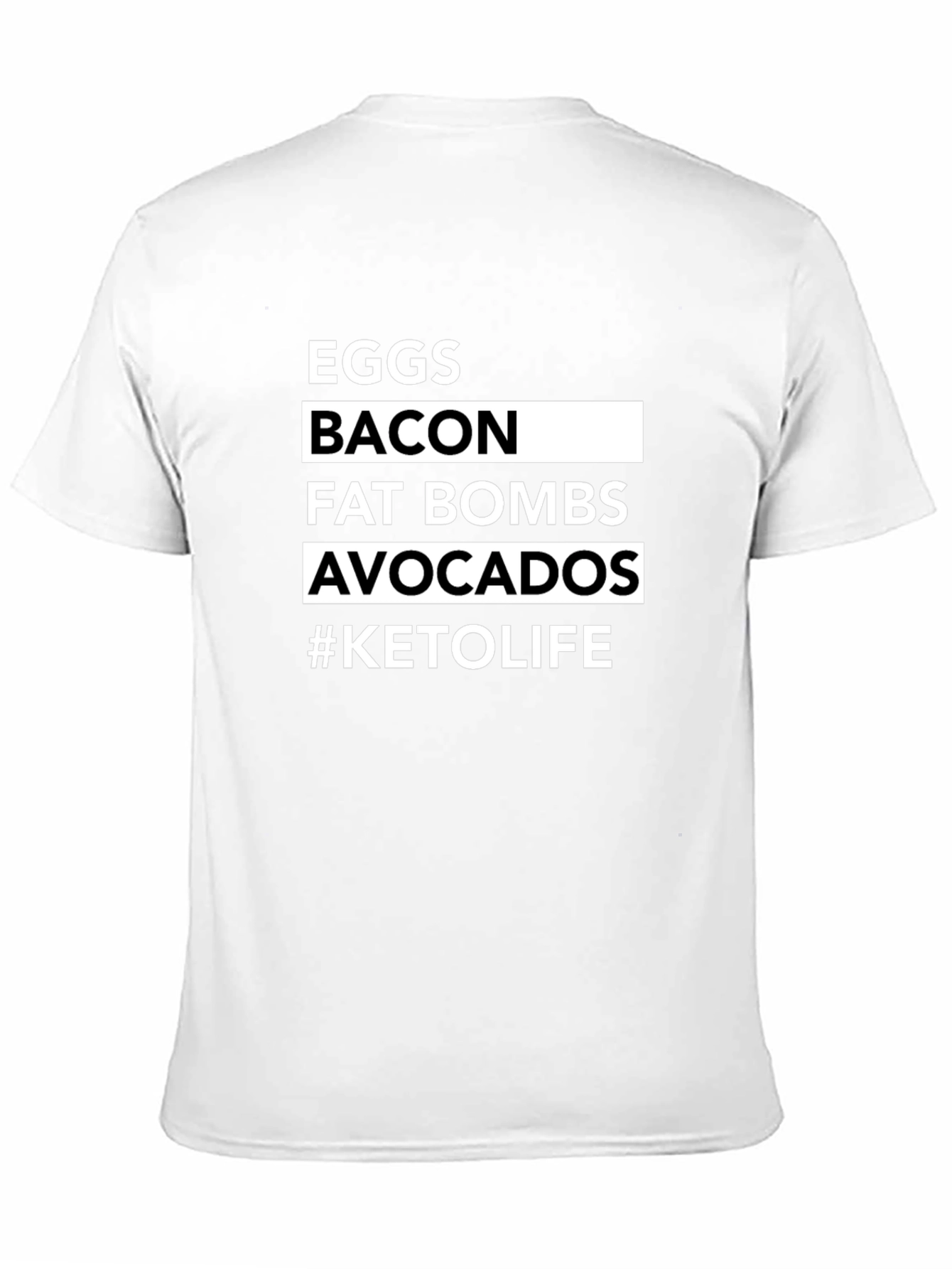 Black Keto Life Black T-Shirt: Eggs, Bacon, Avocados view 11