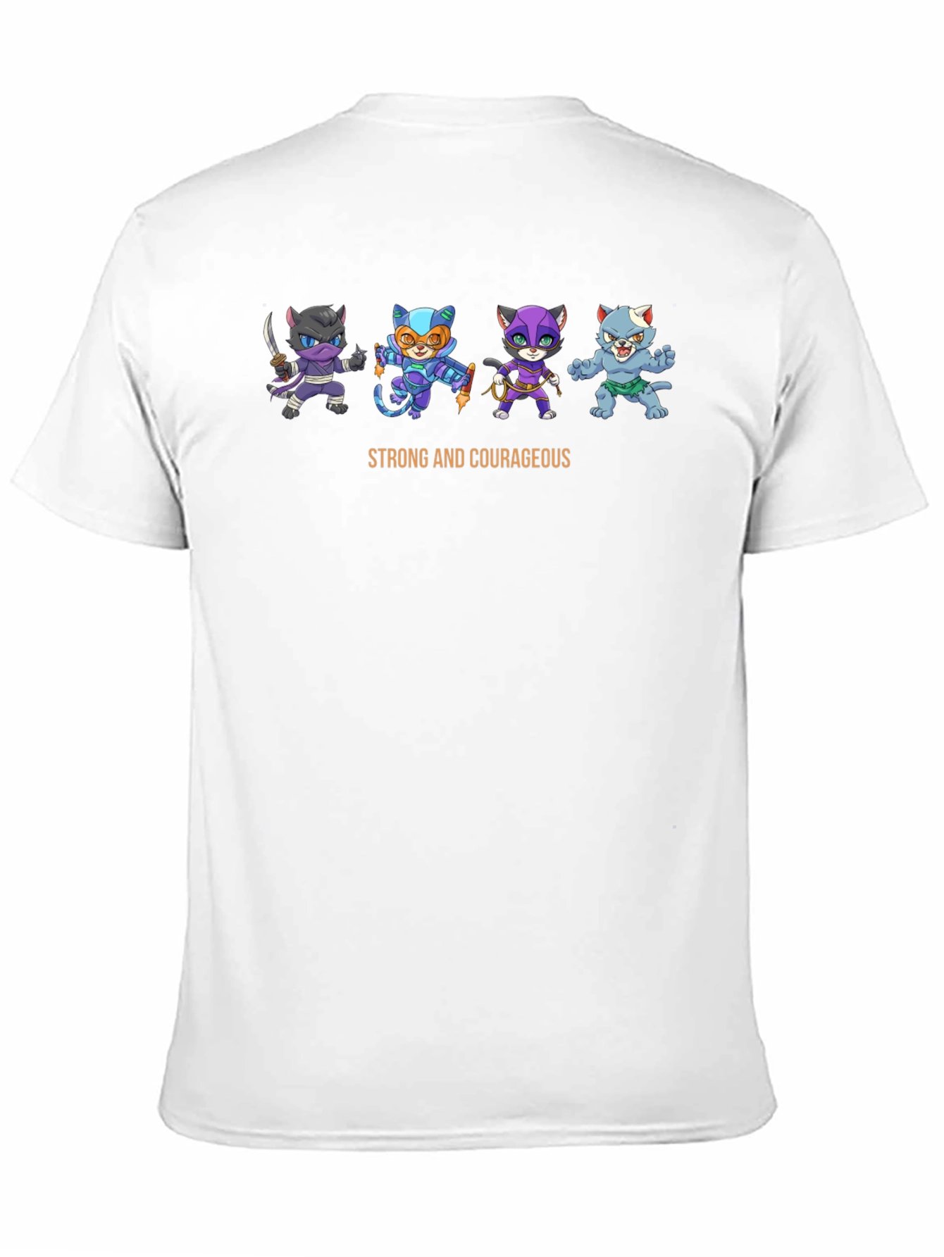 Black Strong & Courageous Cartoon Cats T-Shirt view 11