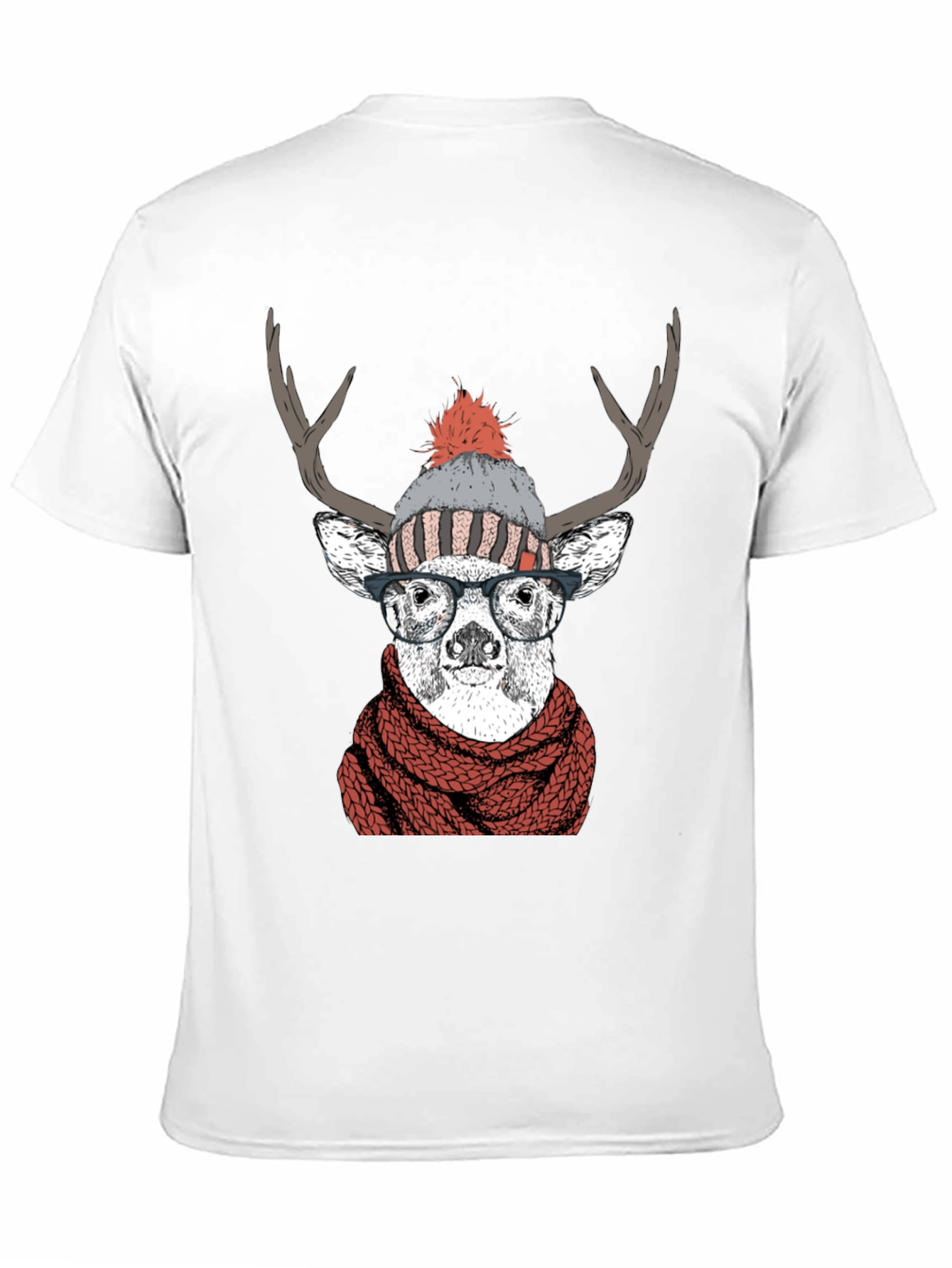 Hipster Deer Graphic Tee - Antler Scarf & Glasses - 11