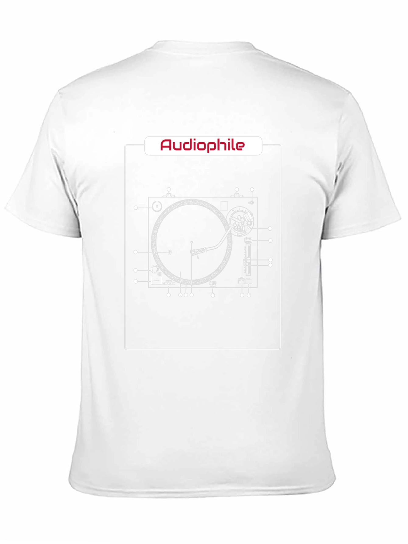 Black Audiophile Turntable Blueprint T-Shirt view 11