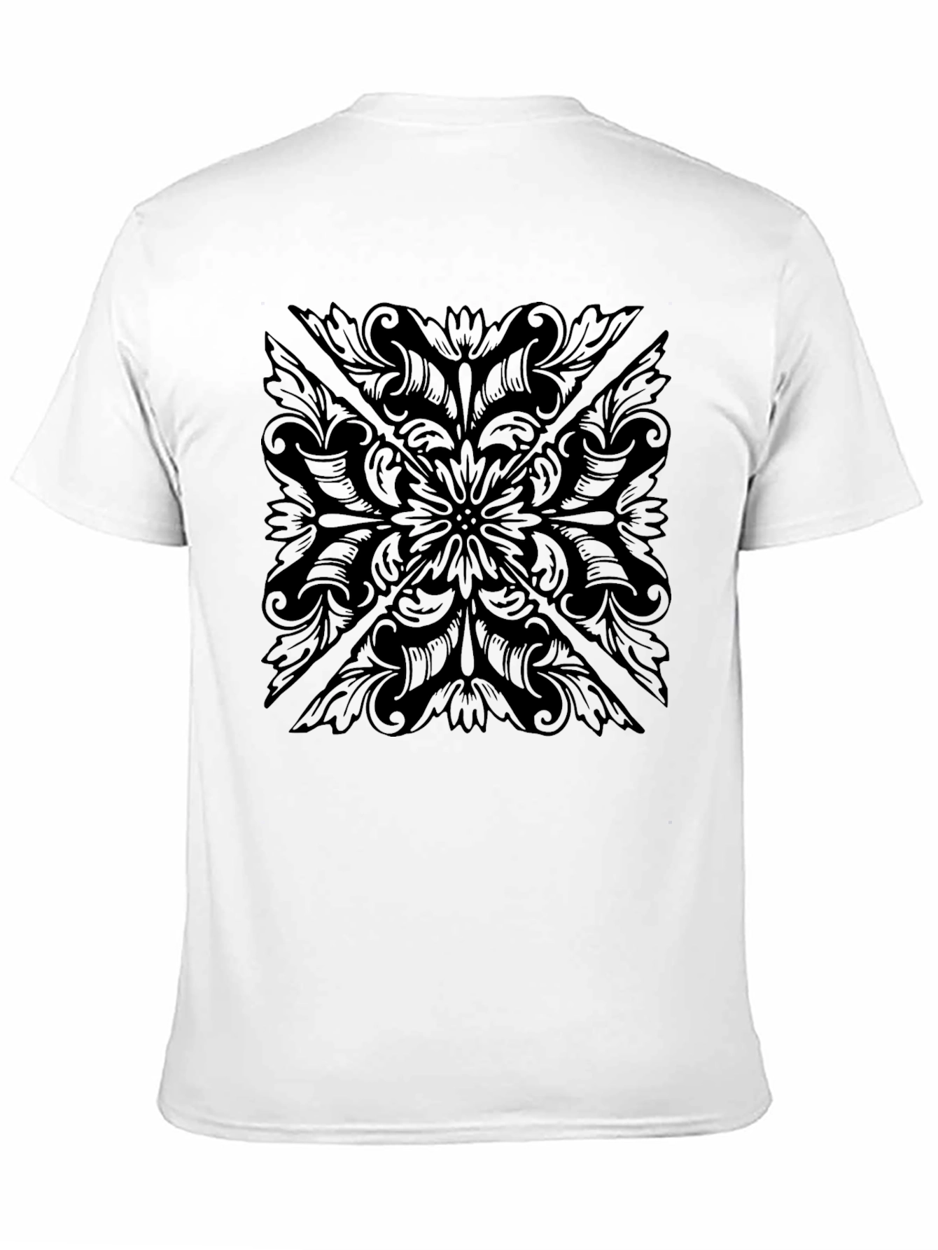 Black Men's Black Floral Pattern T-Shirt view 11