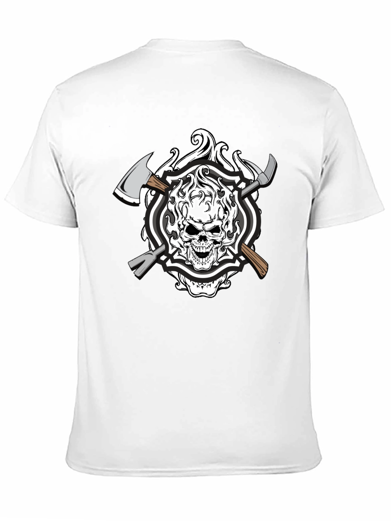 Black Skull Firefighter Axe Graphic T-Shirt - Black Cotton view 11