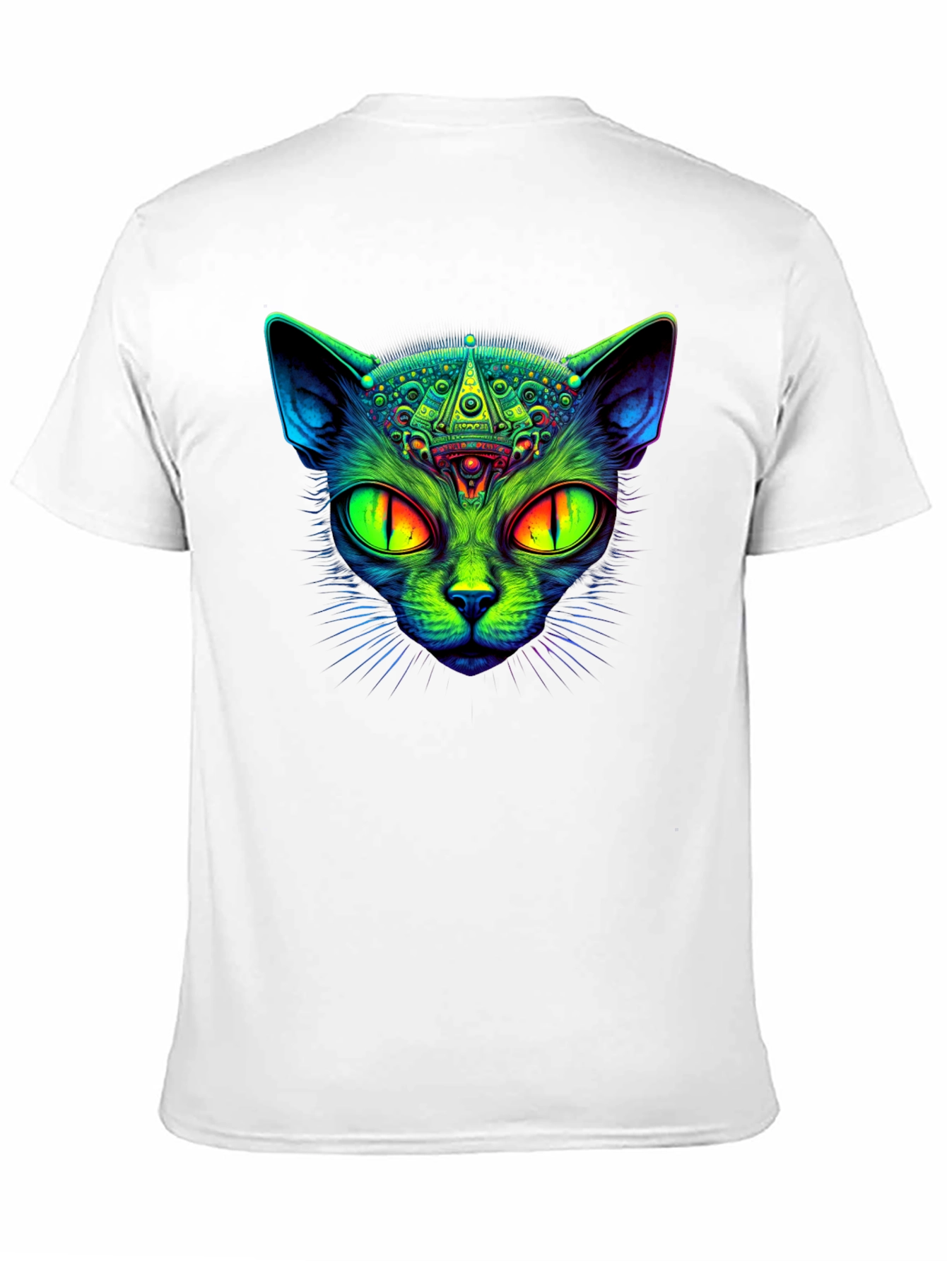 Black Psychedelic Cat Graphic Tee - Black Cotton T-Shirt view 11