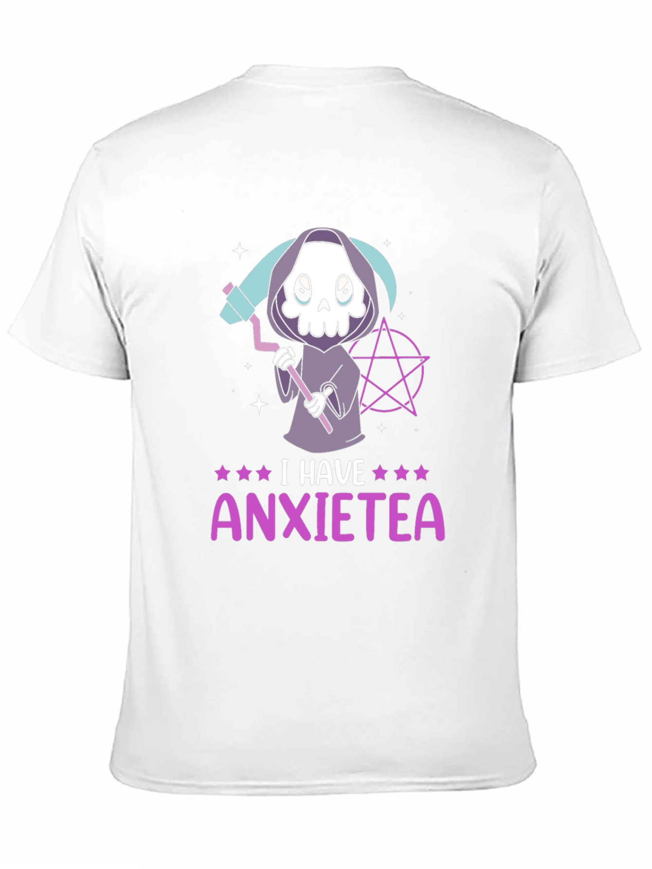 Black Anxietea T-Shirt - Cute Grim Reaper Design view 11