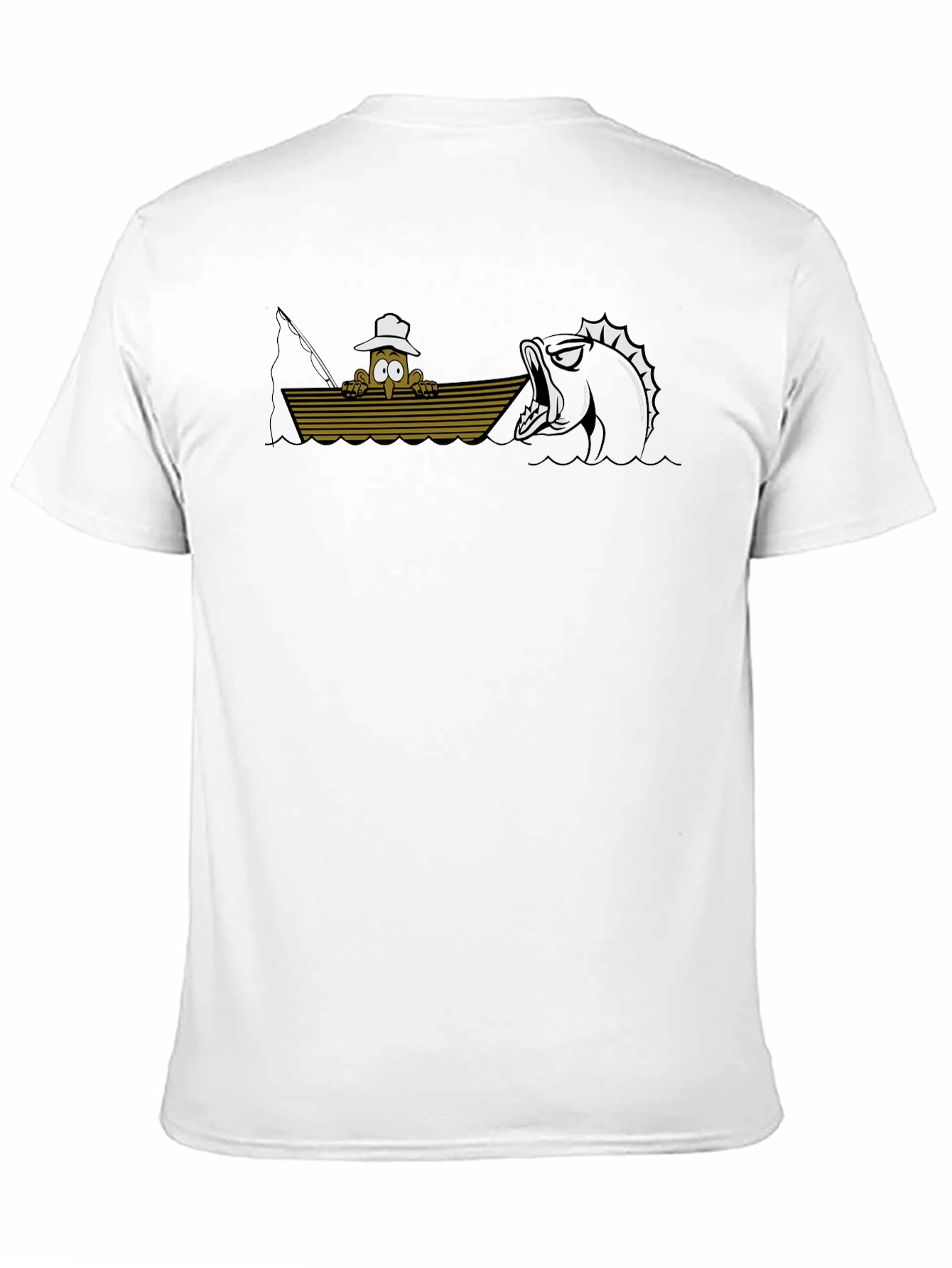 Black Cartoon Fisherman vs Monster Fish Black T-Shirt view 11