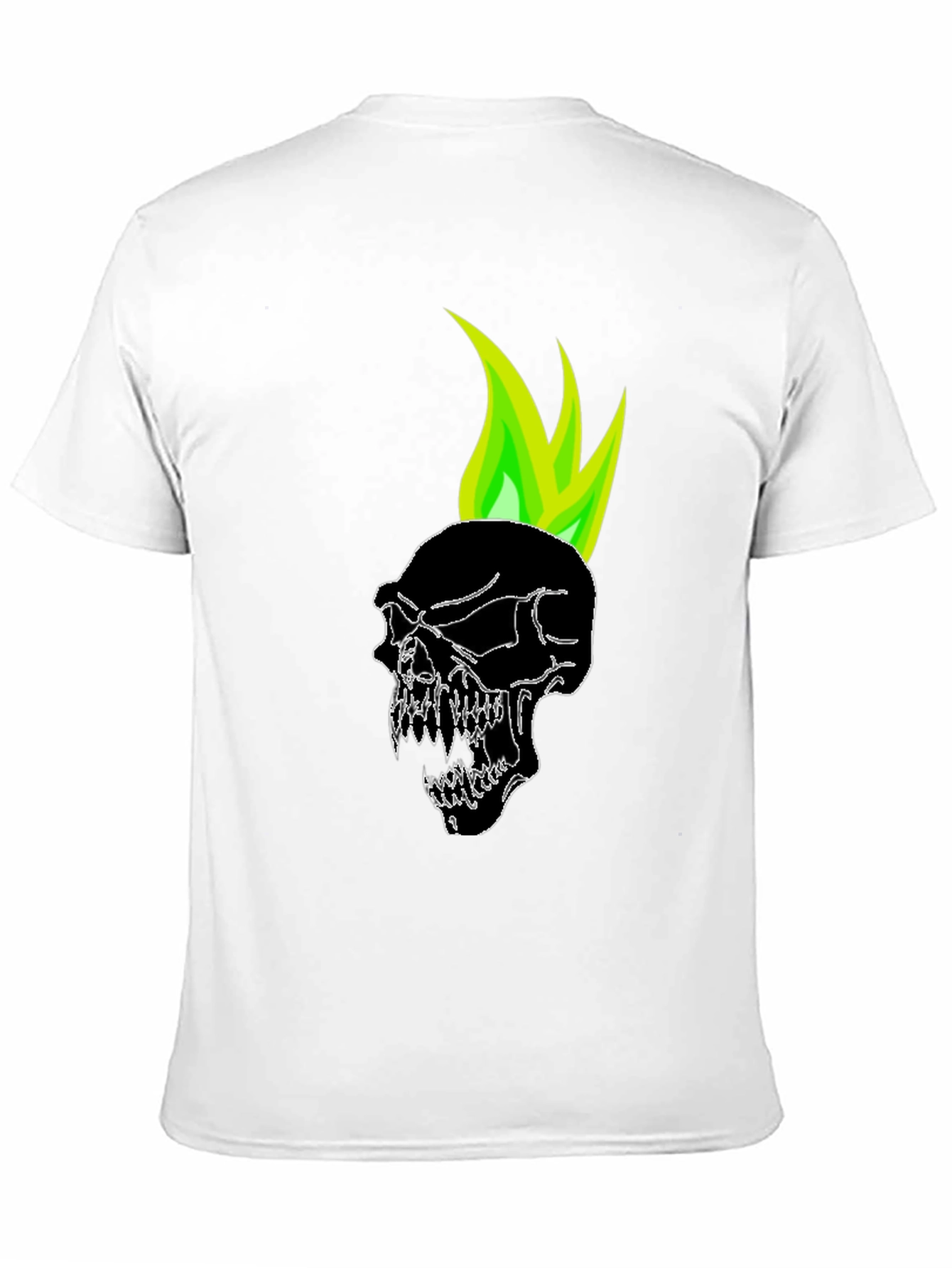 Black Skull with Green Flame Graphic Tee view 11