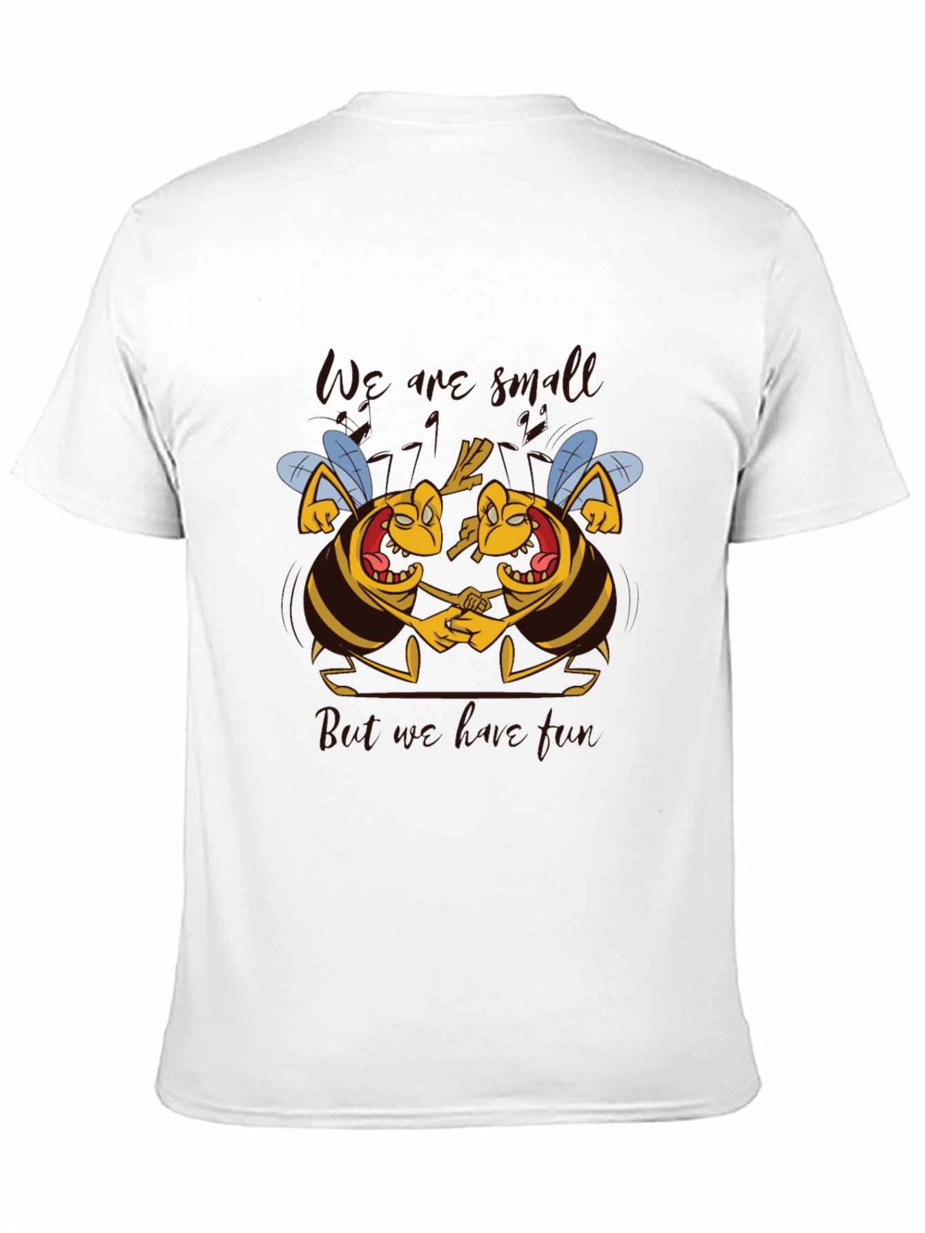 Black Cartoon Bee Graphic Tee - We are Small But We are Free T-Shirt view 11