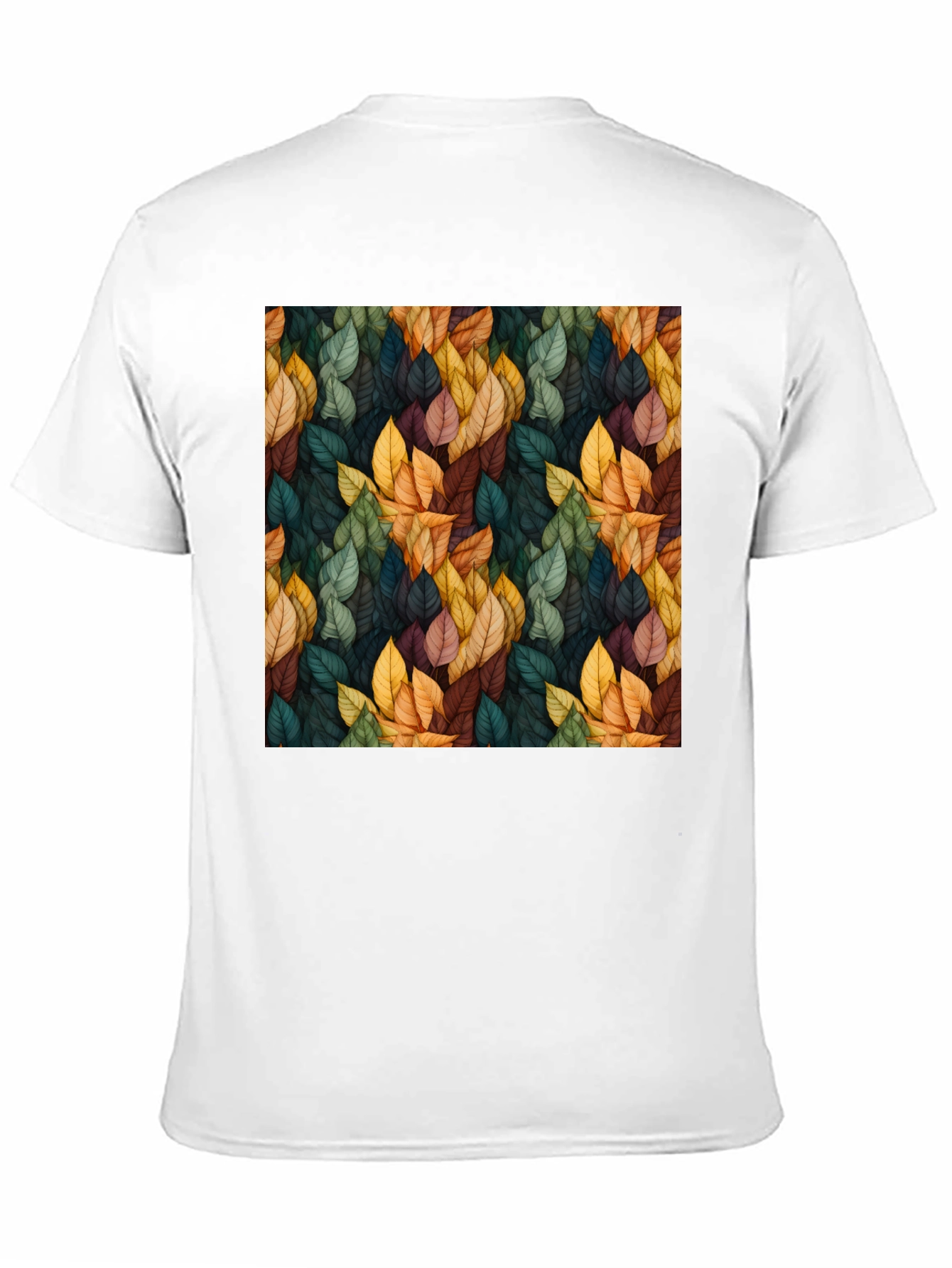 Black Autumn Leaf Pattern Black T-Shirt view 11