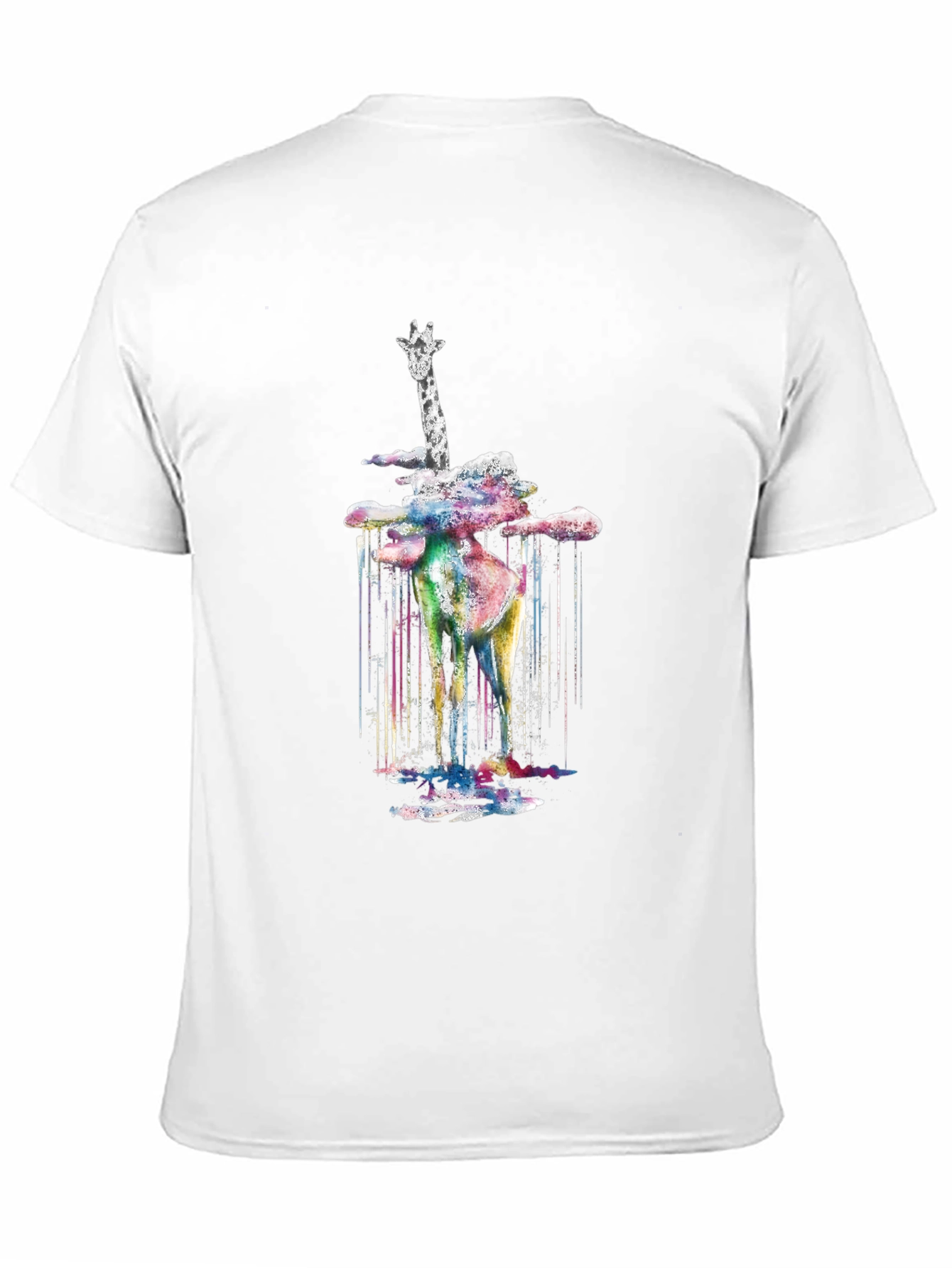 Black Watercolor Giraffe Men's Black T-Shirt view 11