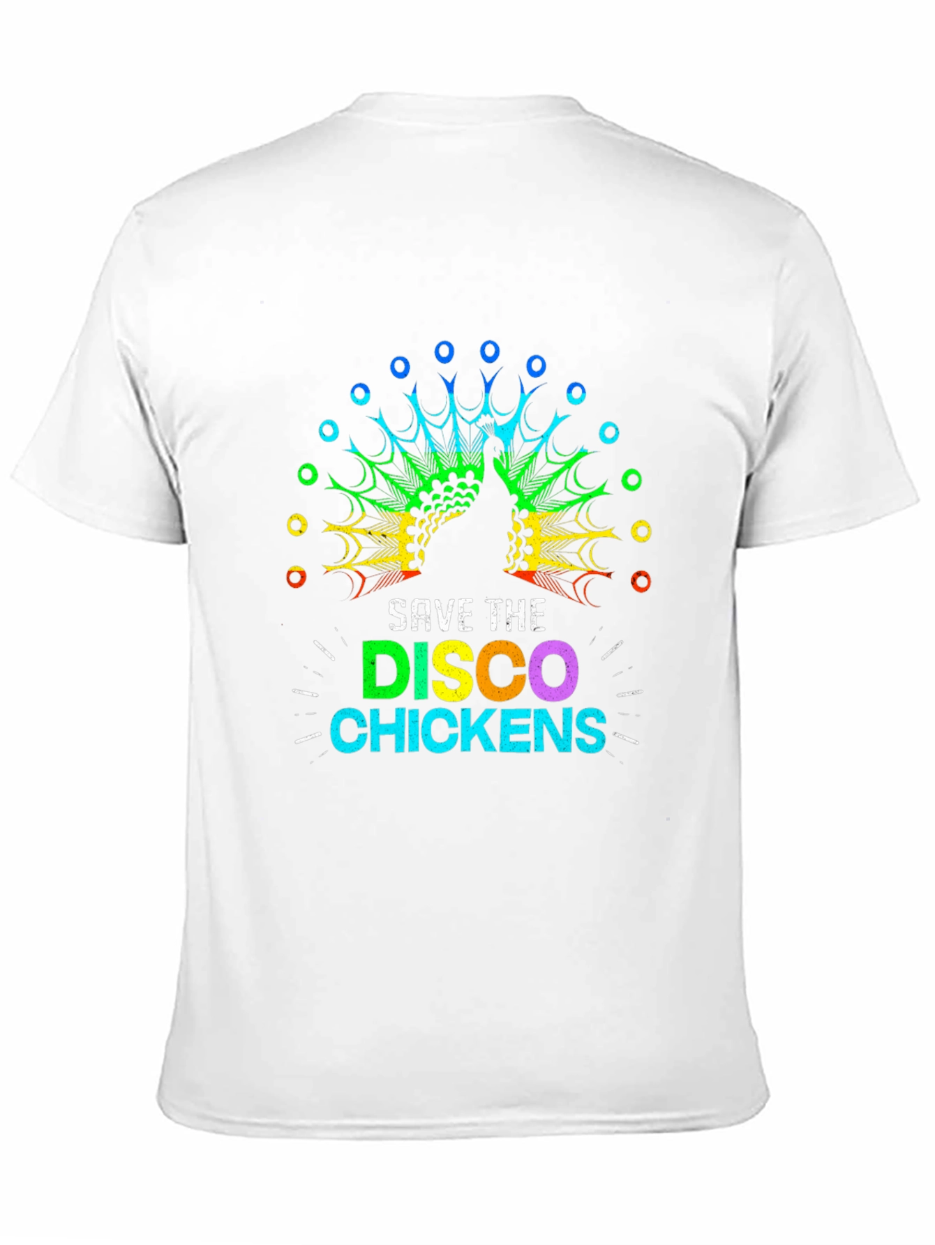 Black Save The Disco Chickens T-Shirt - Rainbow Peacock Design view 11