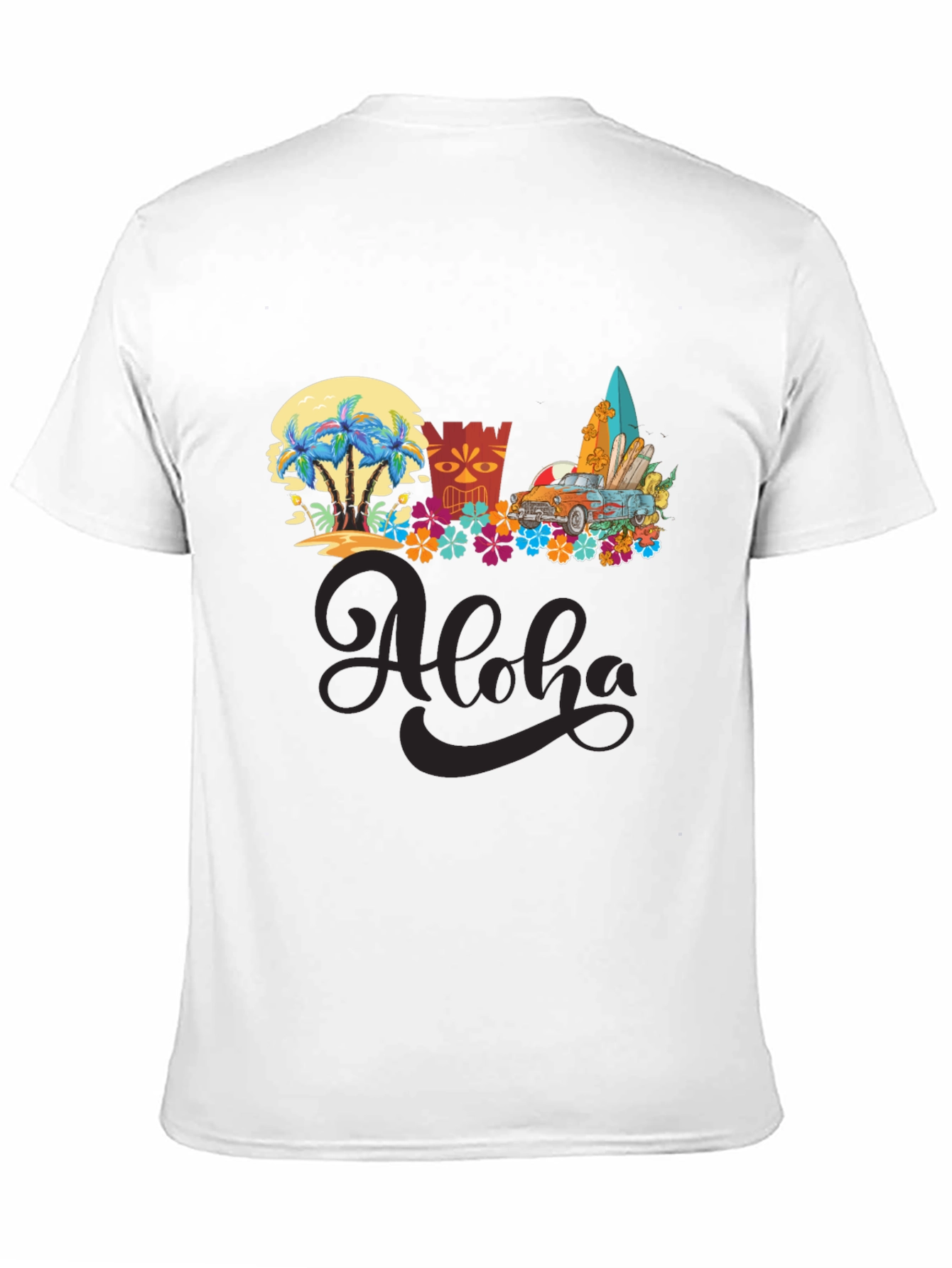 Black Aloha Summer T-Shirt: Beach Car & Surfboards view 11