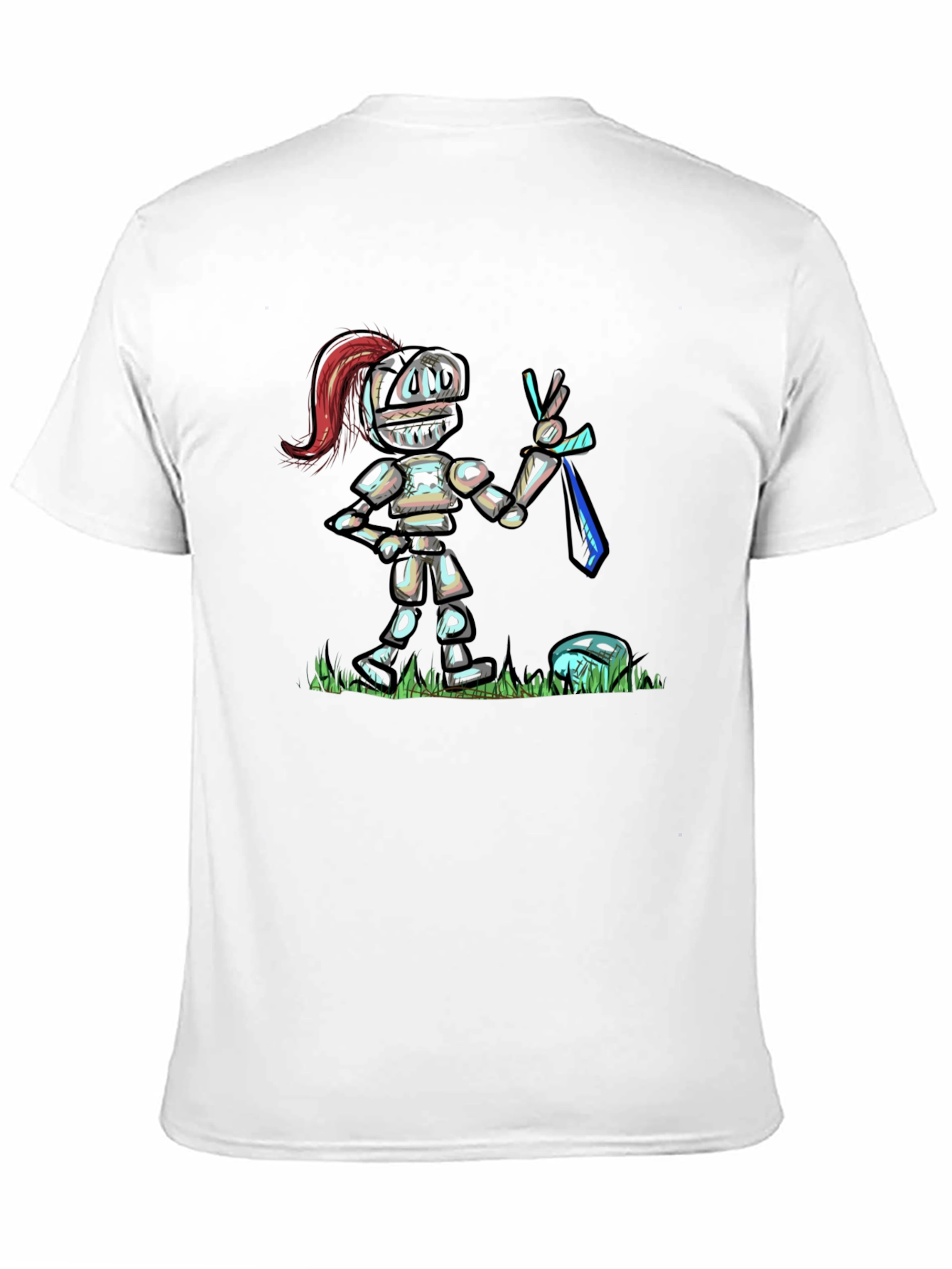 Black Cartoon Knight T-Shirt - Black Cotton Tee view 11