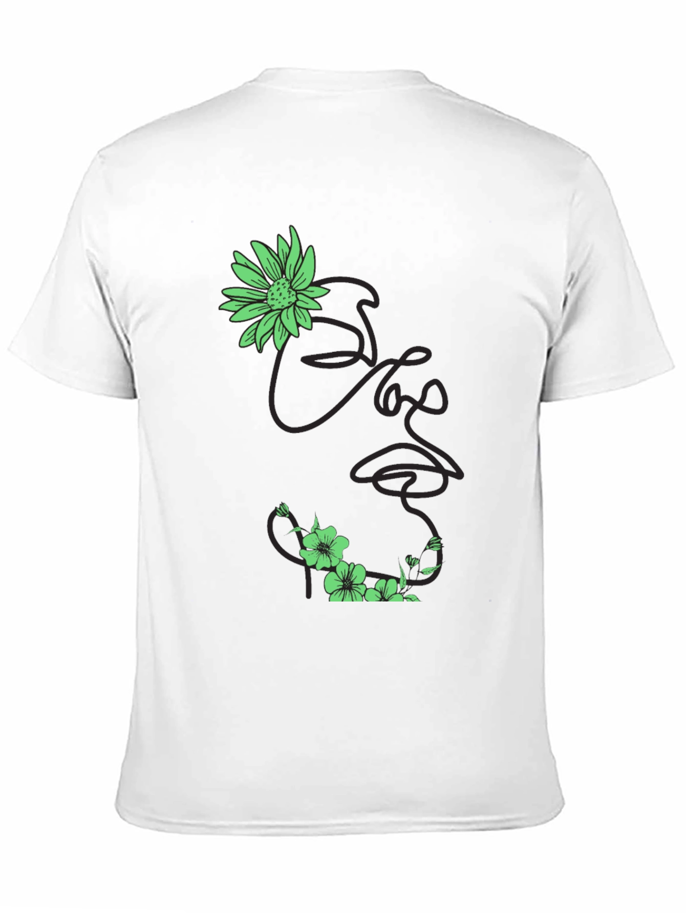 Black Floral Face Line Art Black T-Shirt view 11