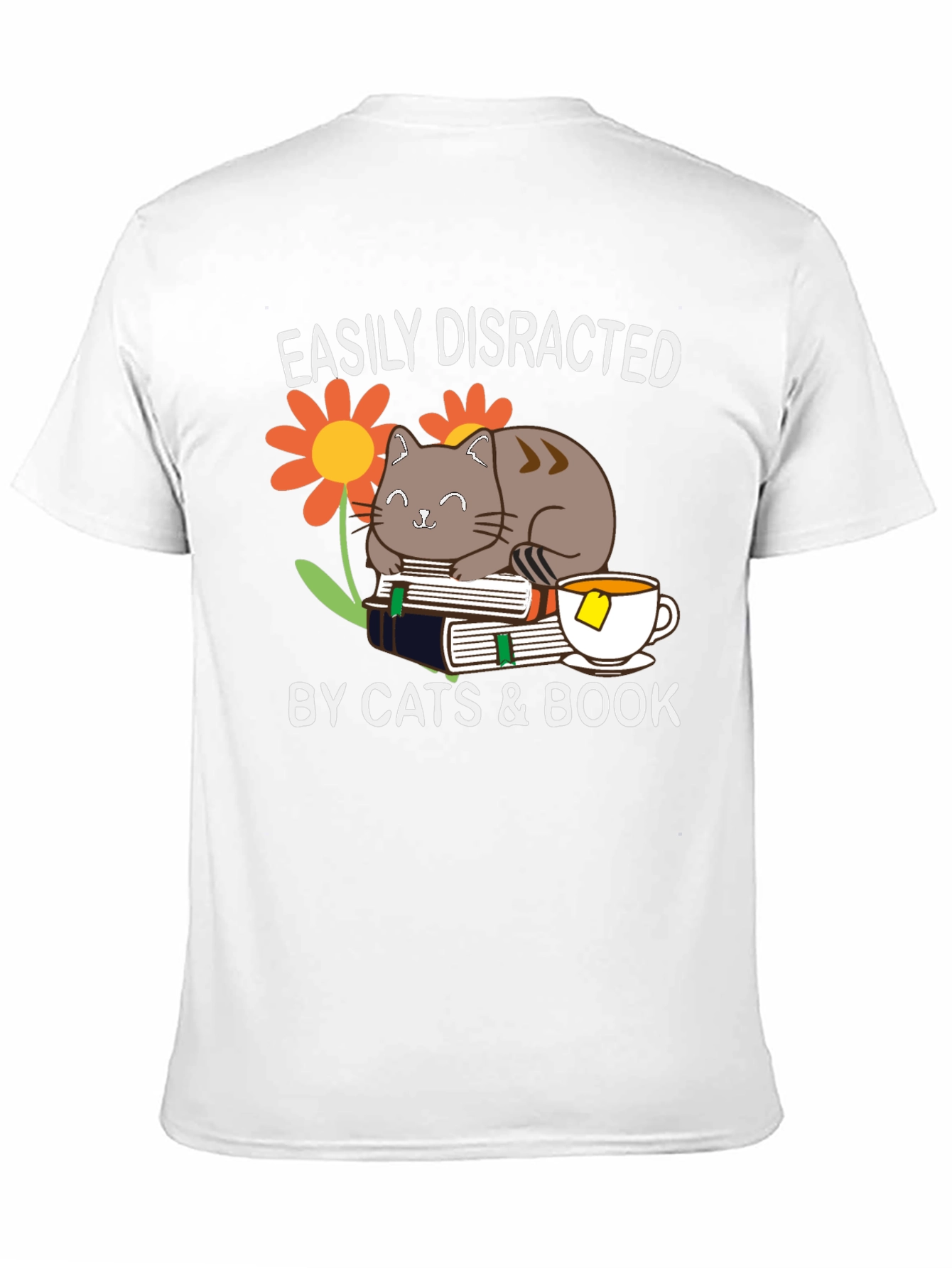 Black Easily Distracted By Cats & Books T-Shirt view 11