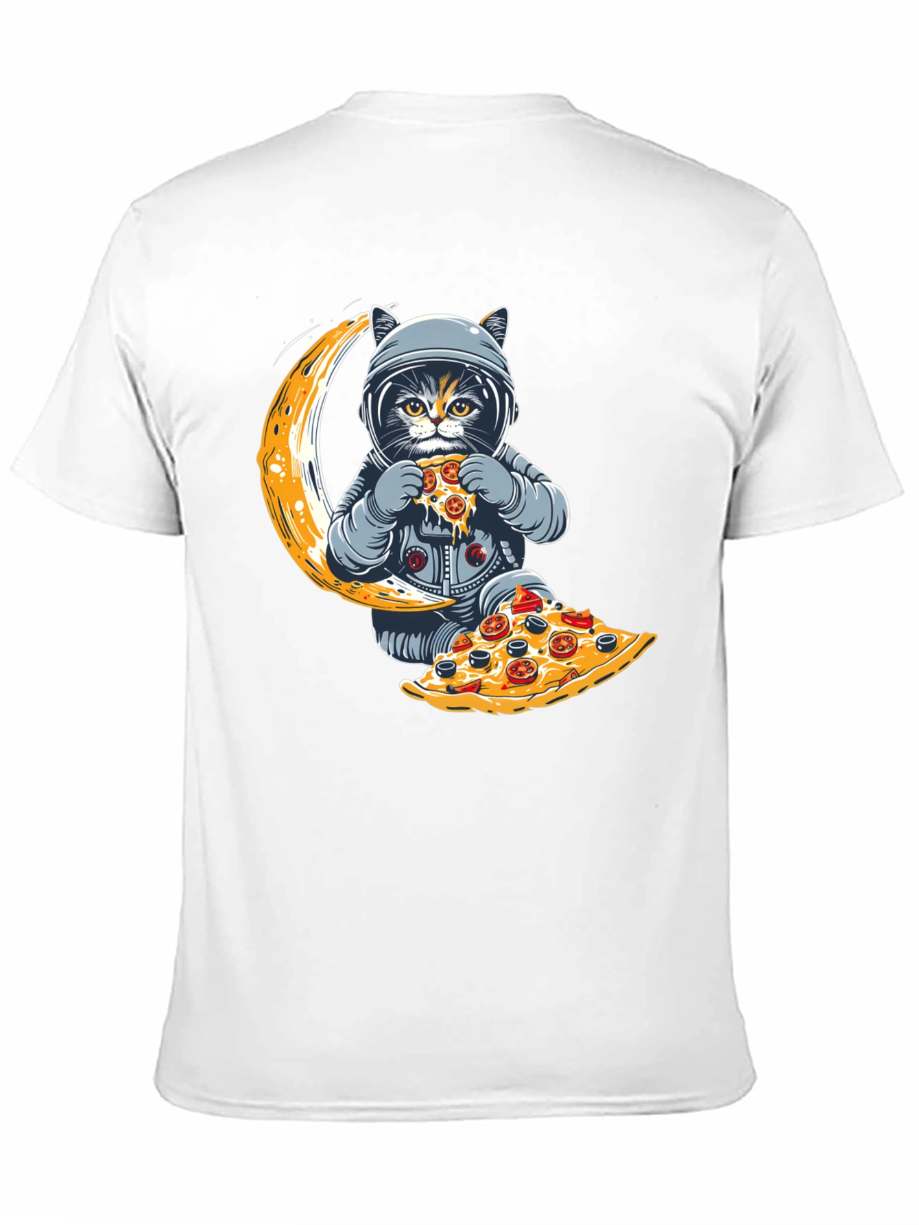 Black Astronaut Cat Pizza Moon T-Shirt view 11