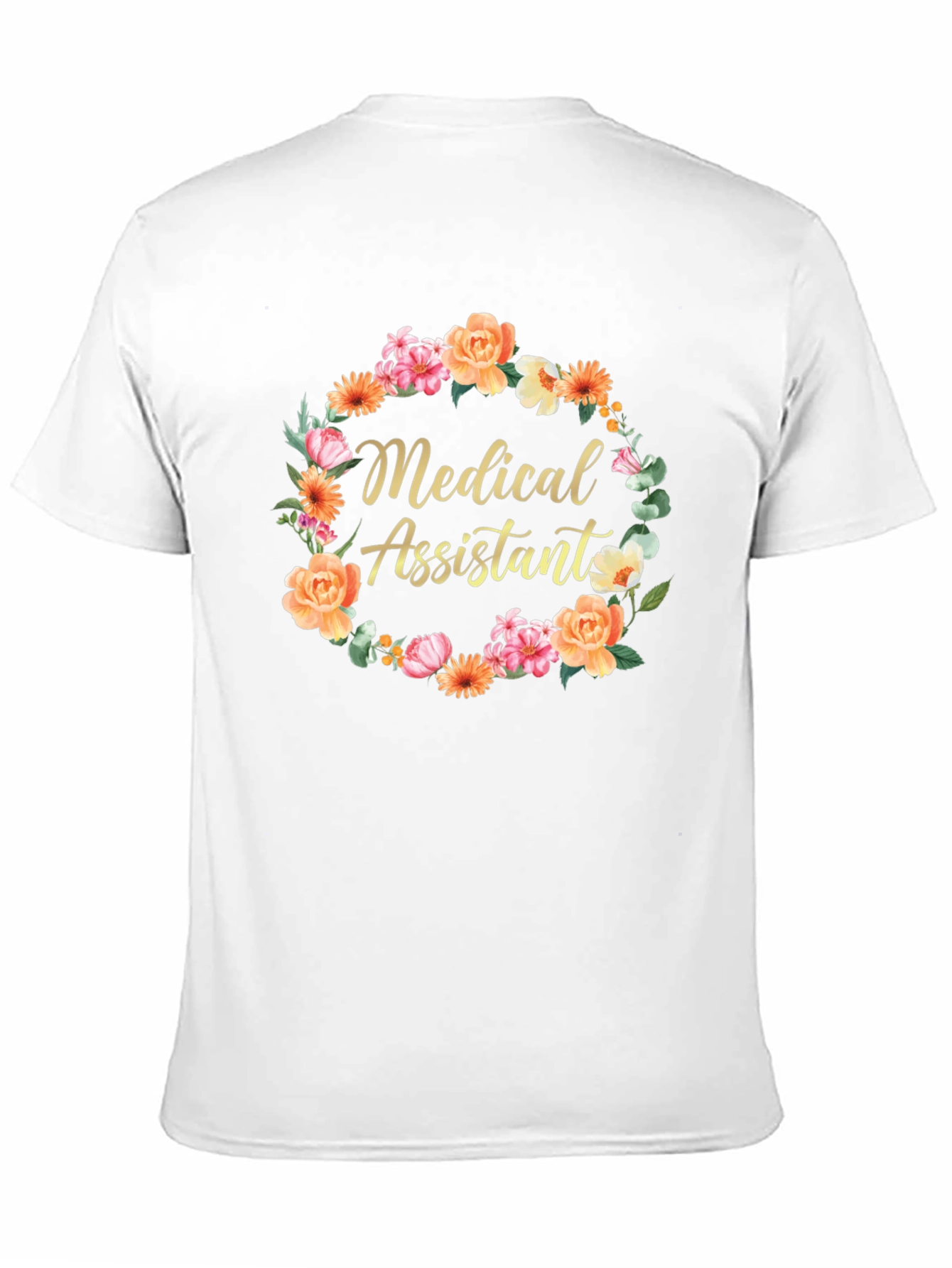 Black Medical Assistant Floral Wreath T-Shirt view 11