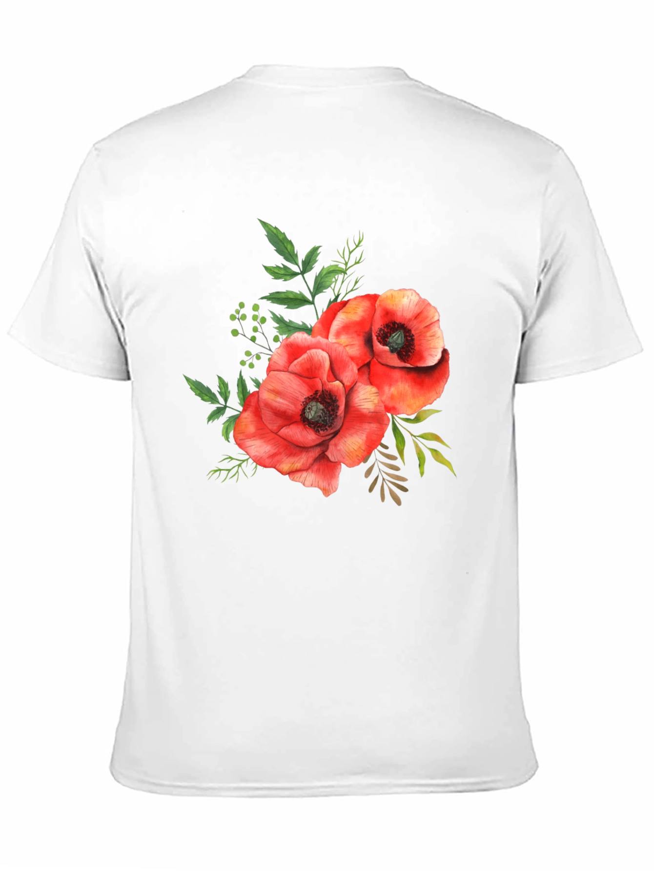 Black Floral Poppy T-Shirt - Black Cotton Tee view 11