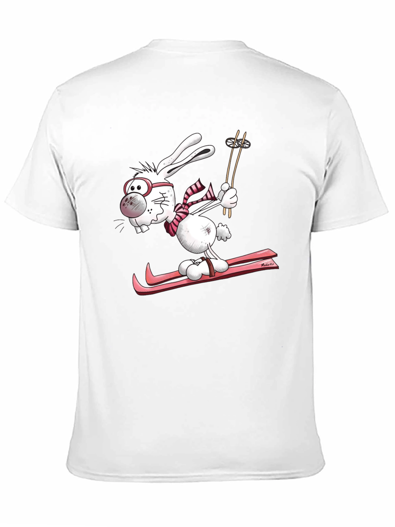 Black Skiing Bunny Graphic Tee - Unisex Black Cotton T-Shirt view 11