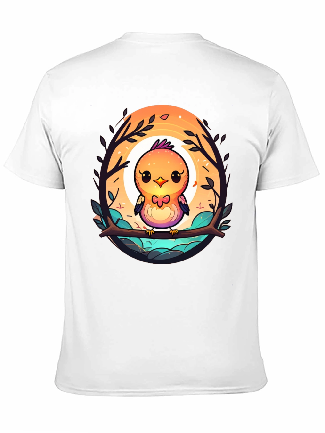Black Cute Cartoon Bird T-Shirt - Unisex Black Tee view 11