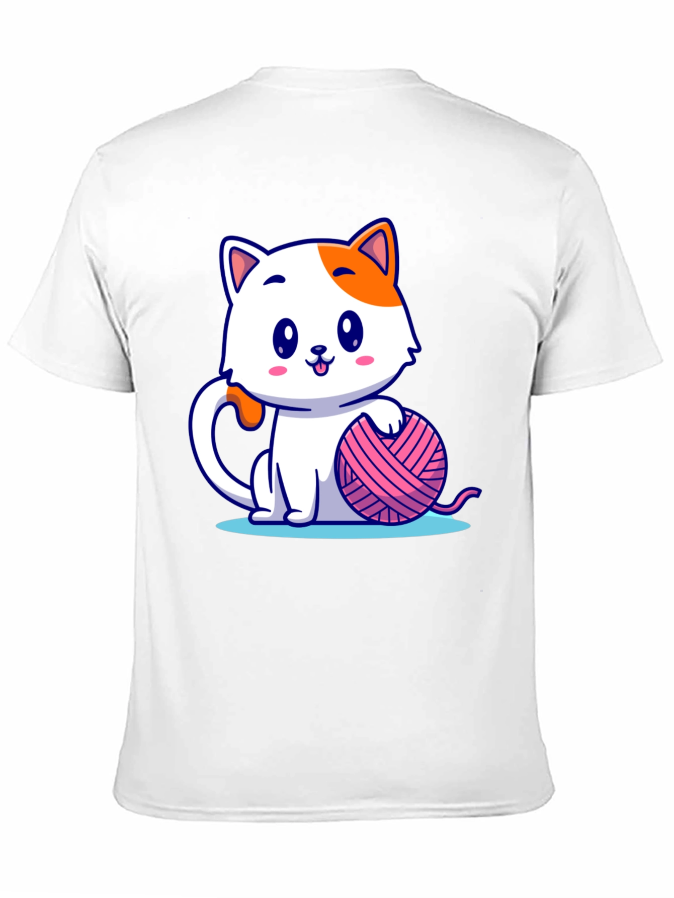 Black Cute Cartoon Cat with Yarn Ball Graphic Tee view 11