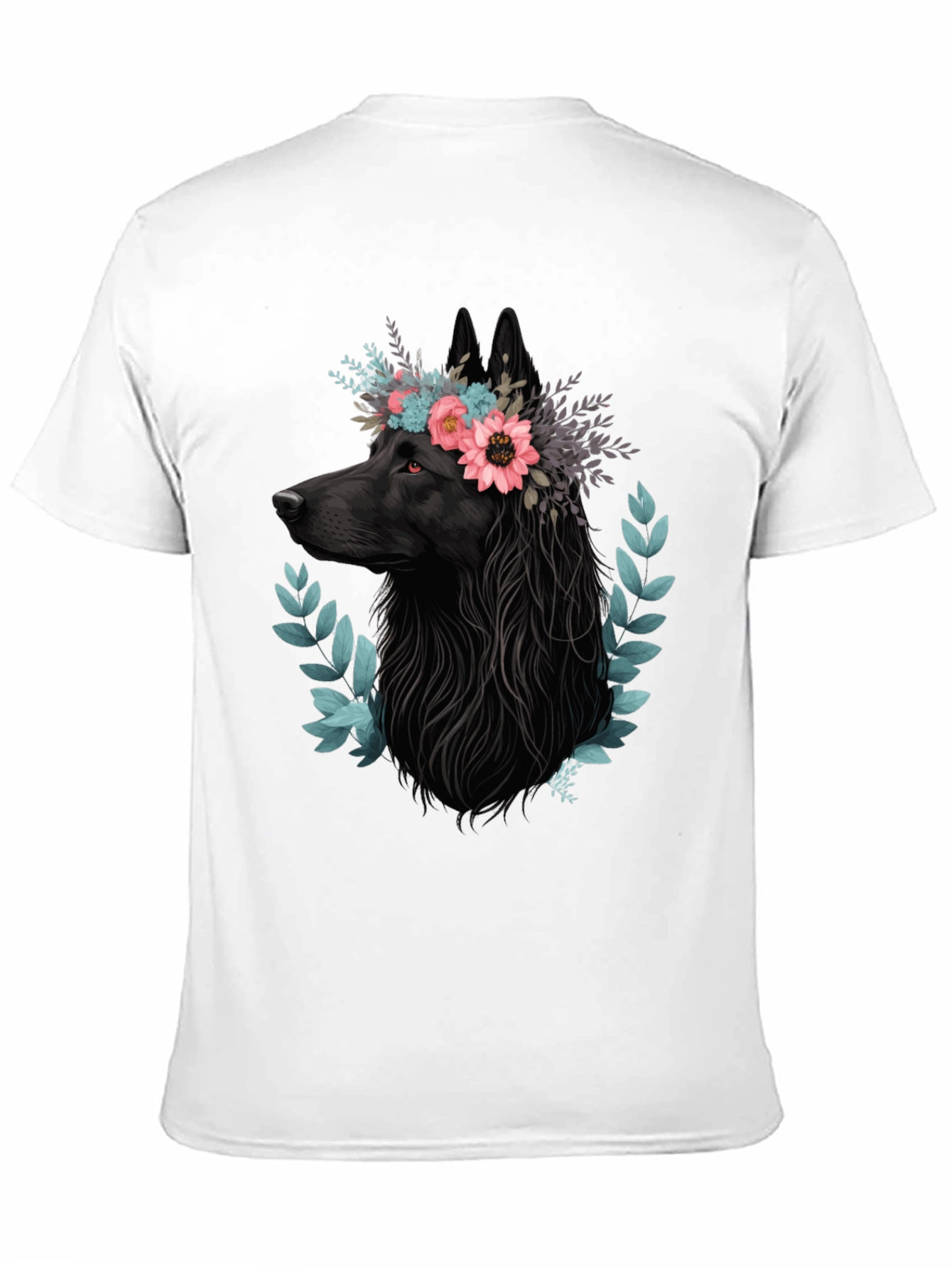 Black Black Wolf Floral Crown T-Shirt view 11