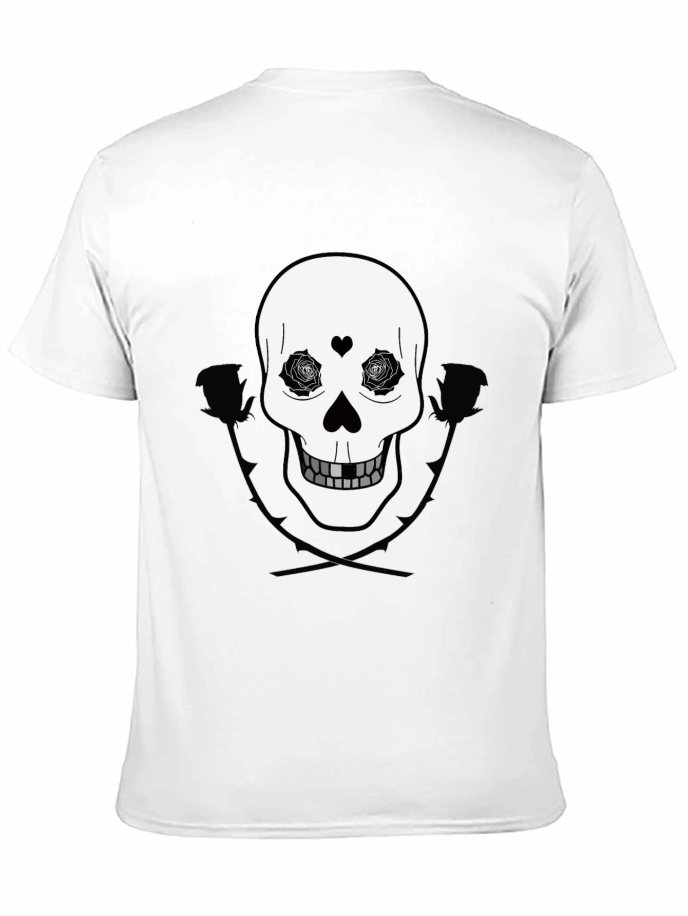 Black Skull & Roses Graphic Tee - Black Cotton Casual Wear view 11