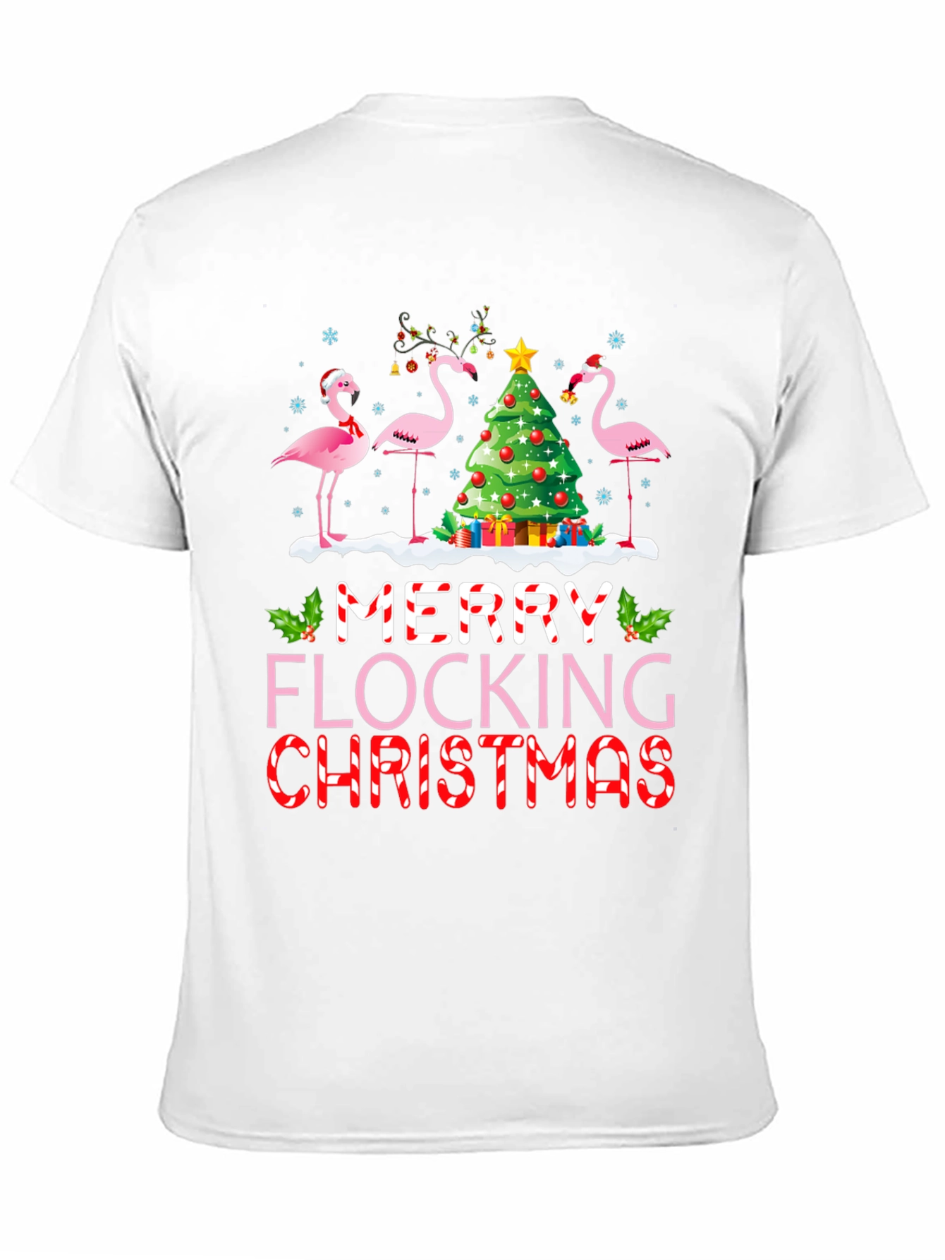 Black Merry Flocking Christmas Flamingo Holiday T-Shirt view 11
