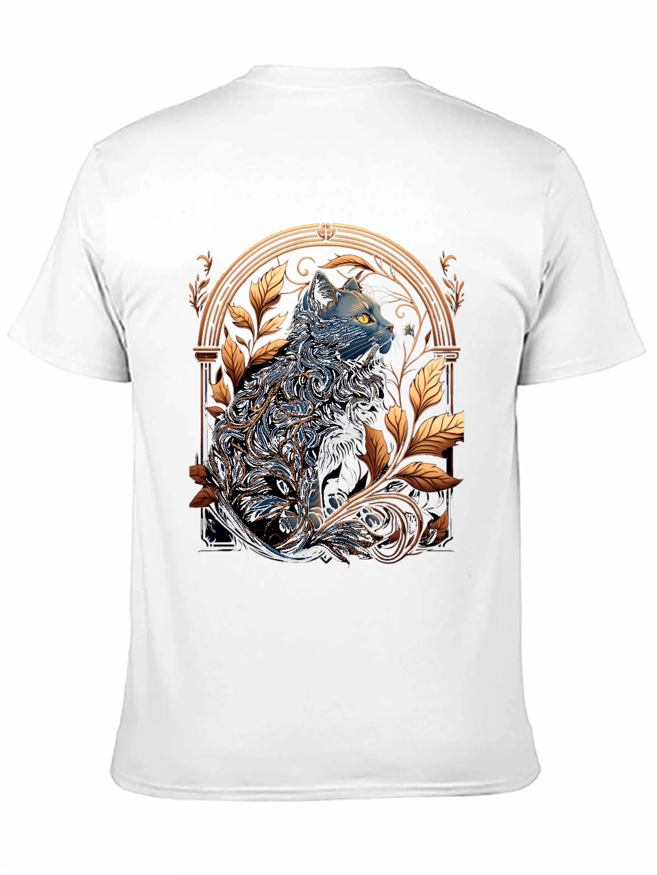 Black Ornate Cat Design Black T-Shirt view 11