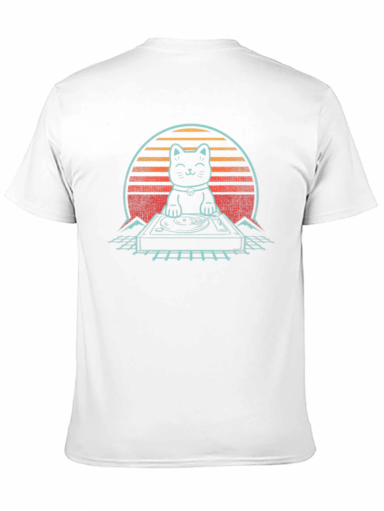 Black DJ Cat Synthwave T-Shirt view 11