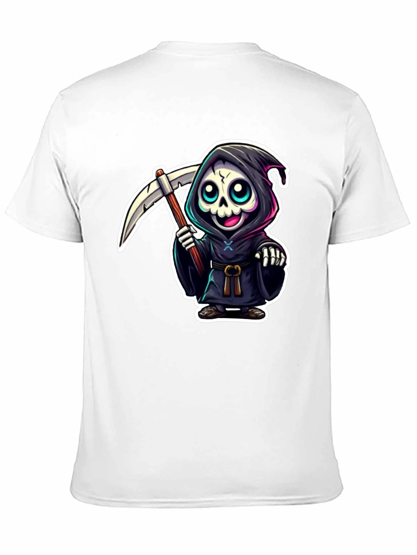 Black Grim Reaper Cartoon Graphic Black T-Shirt view 11