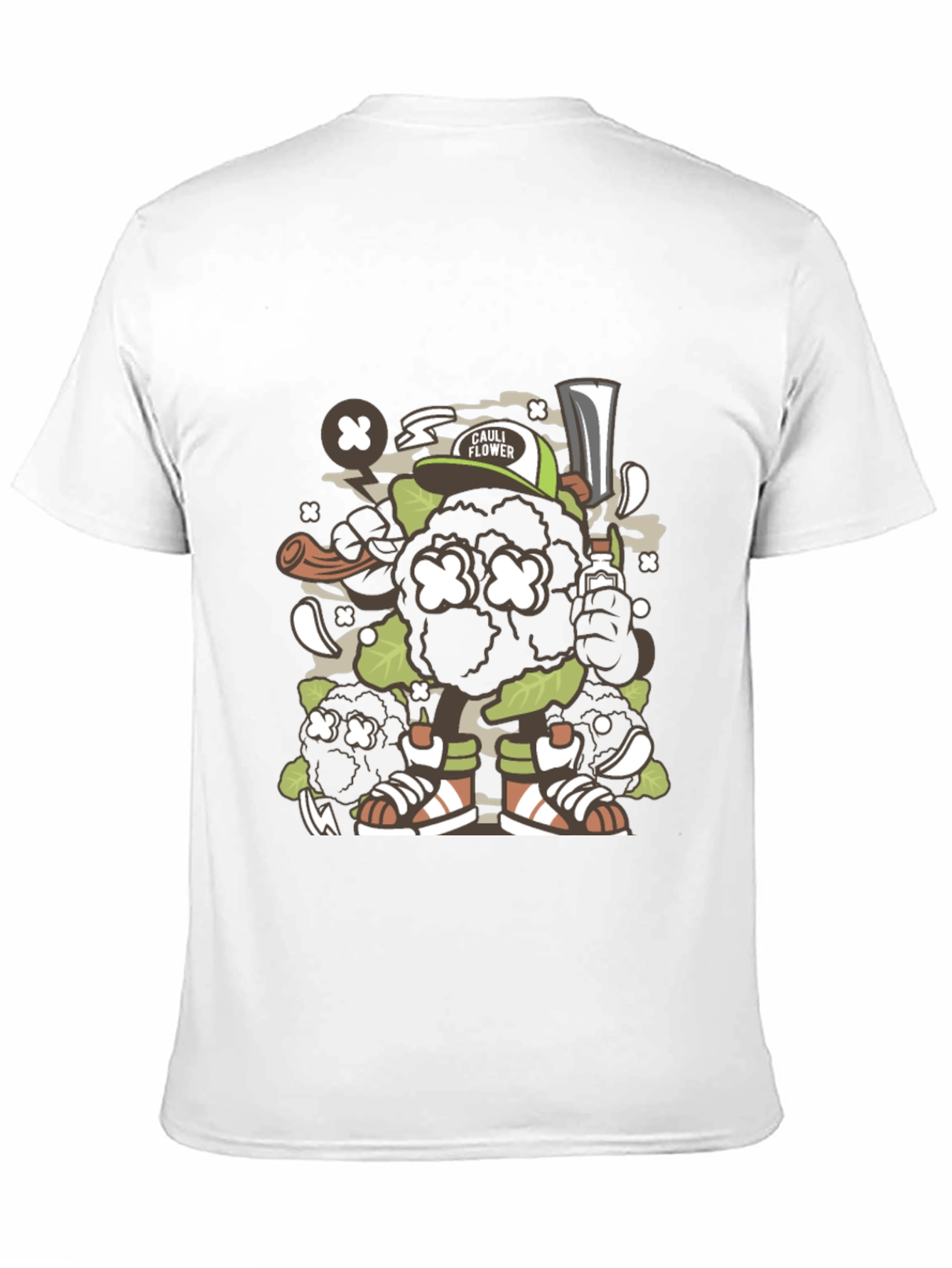 Black Cauliflower Cartoon Graphic Black T-Shirt view 11