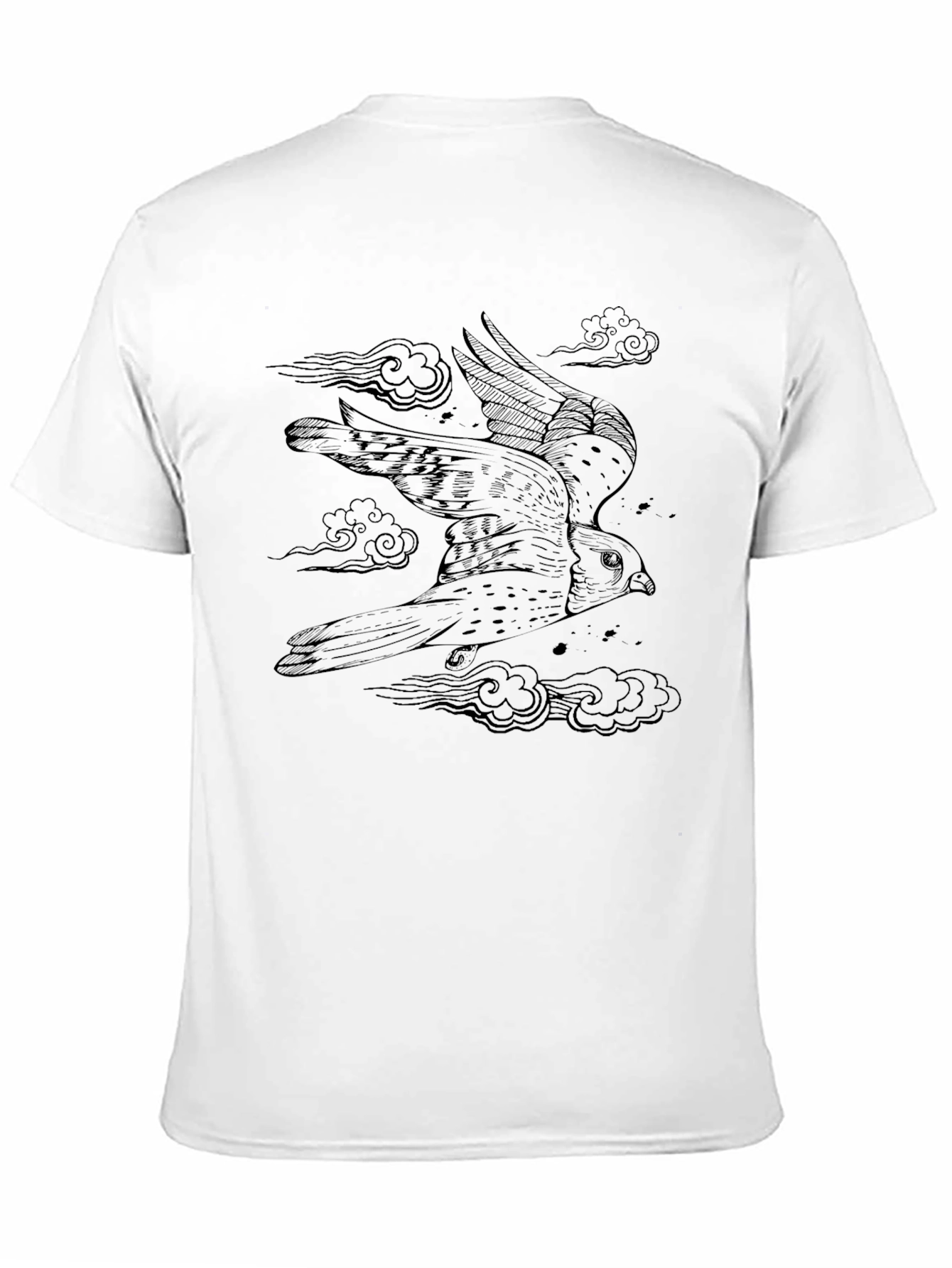 Black Men's Black Tee with Falcon Graphic Print view 11