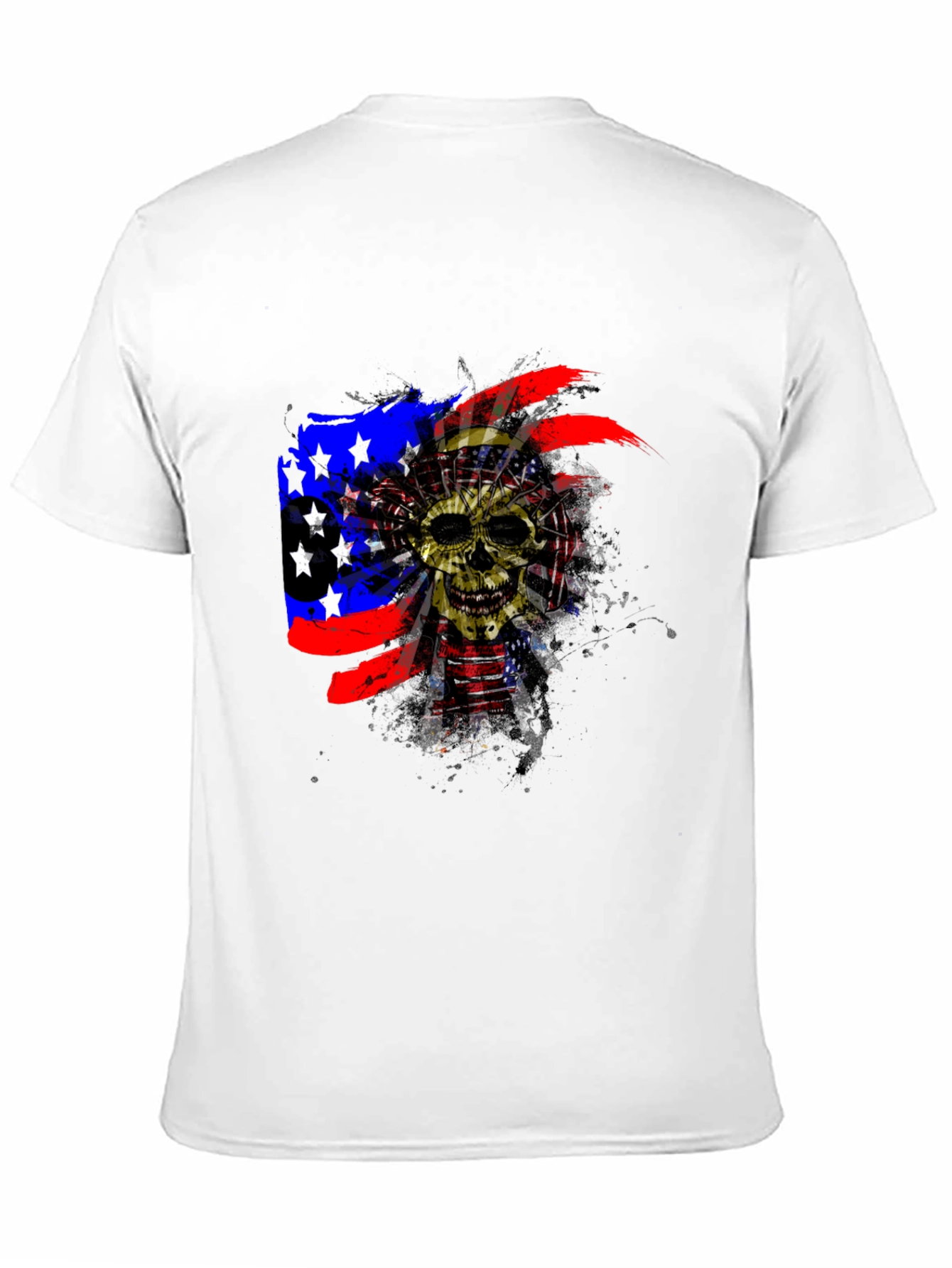 Black Skull American Flag Men's Black T-Shirt view 11