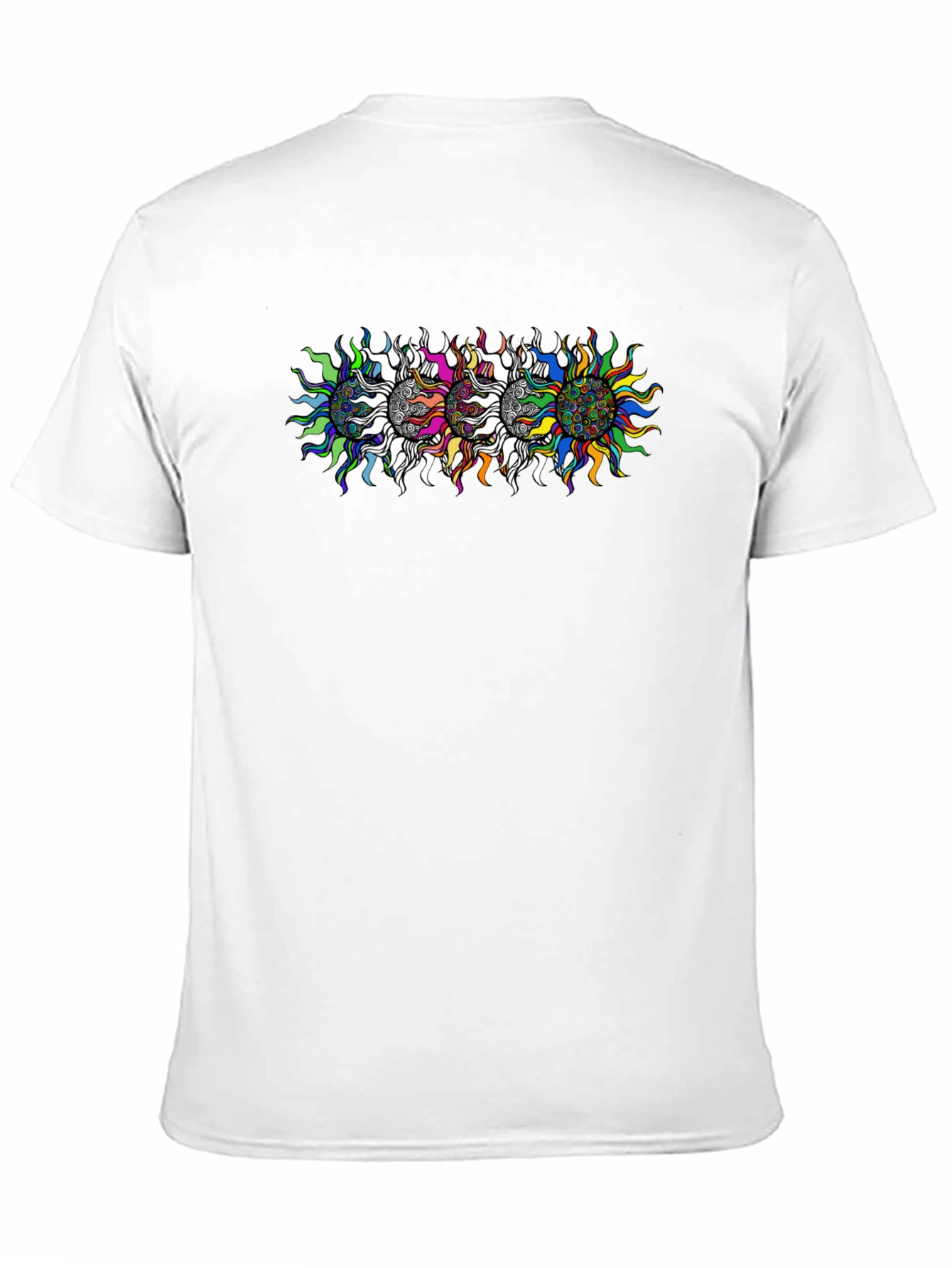 Black Men's Black T-Shirt with Psychedelic Sun Design view 11