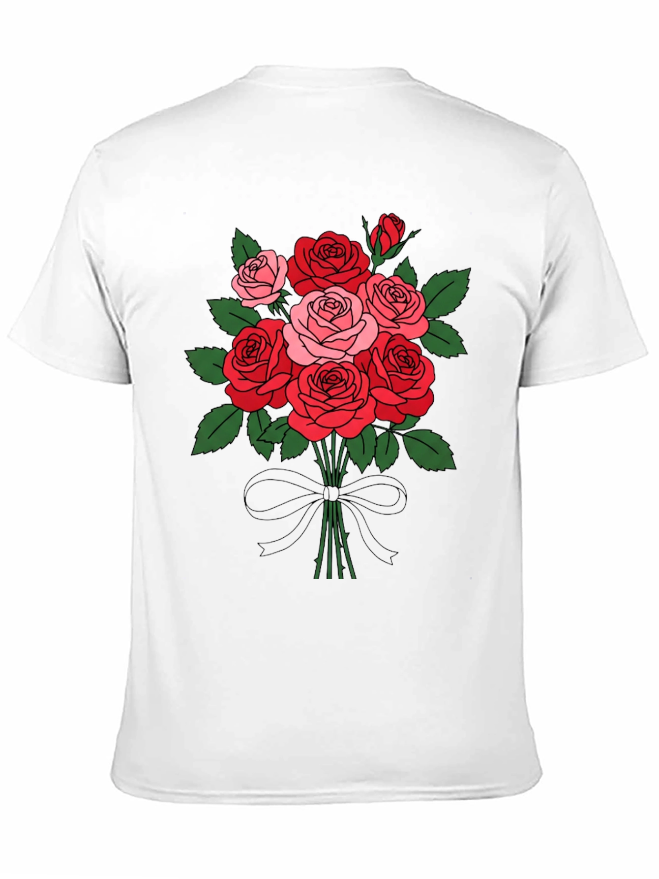 Black Floral Bouquet T-Shirt: Roses and Bow view 11