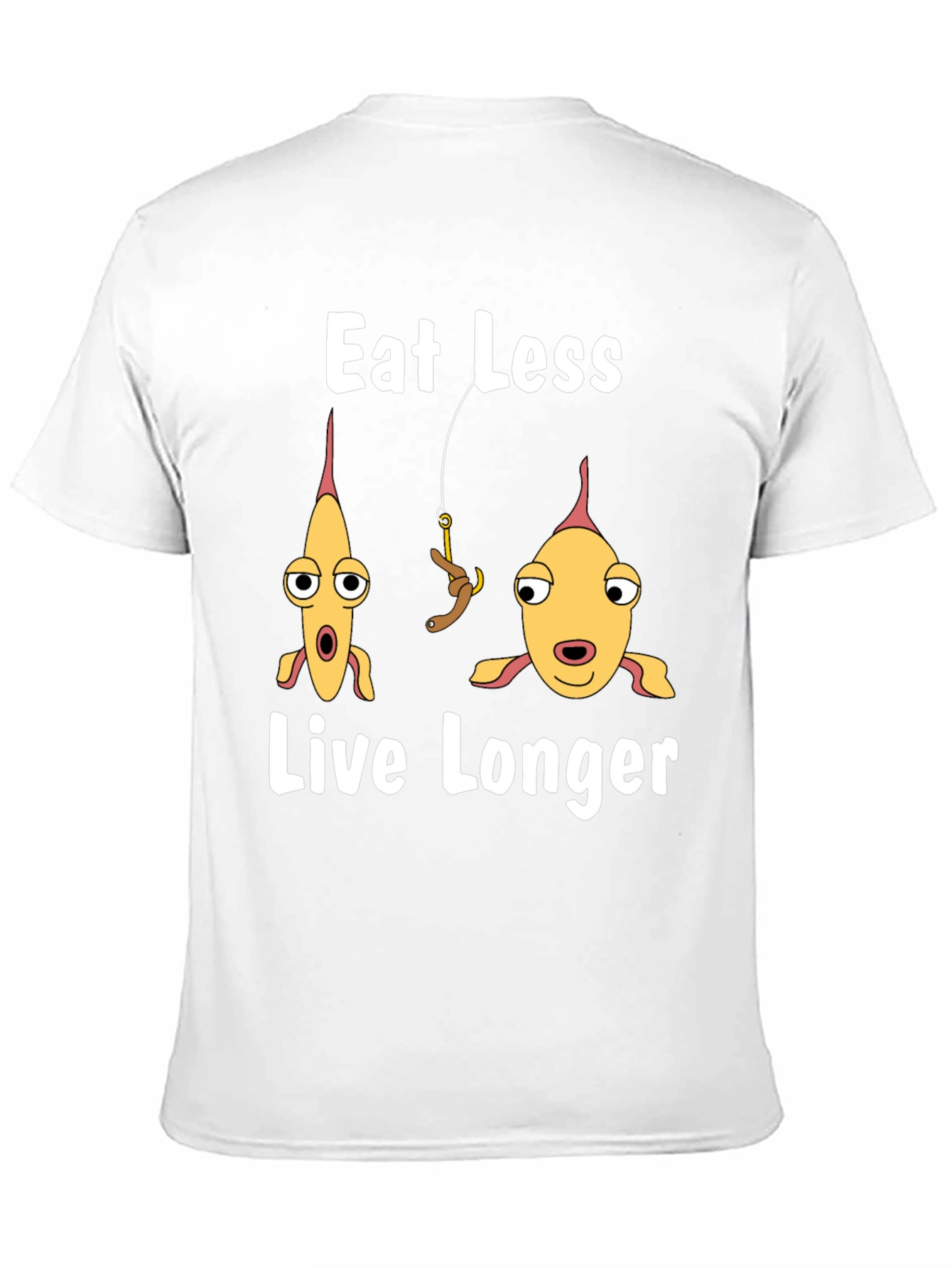 Black Eat Less Live Longer Funny Fish Graphic T-Shirt view 11