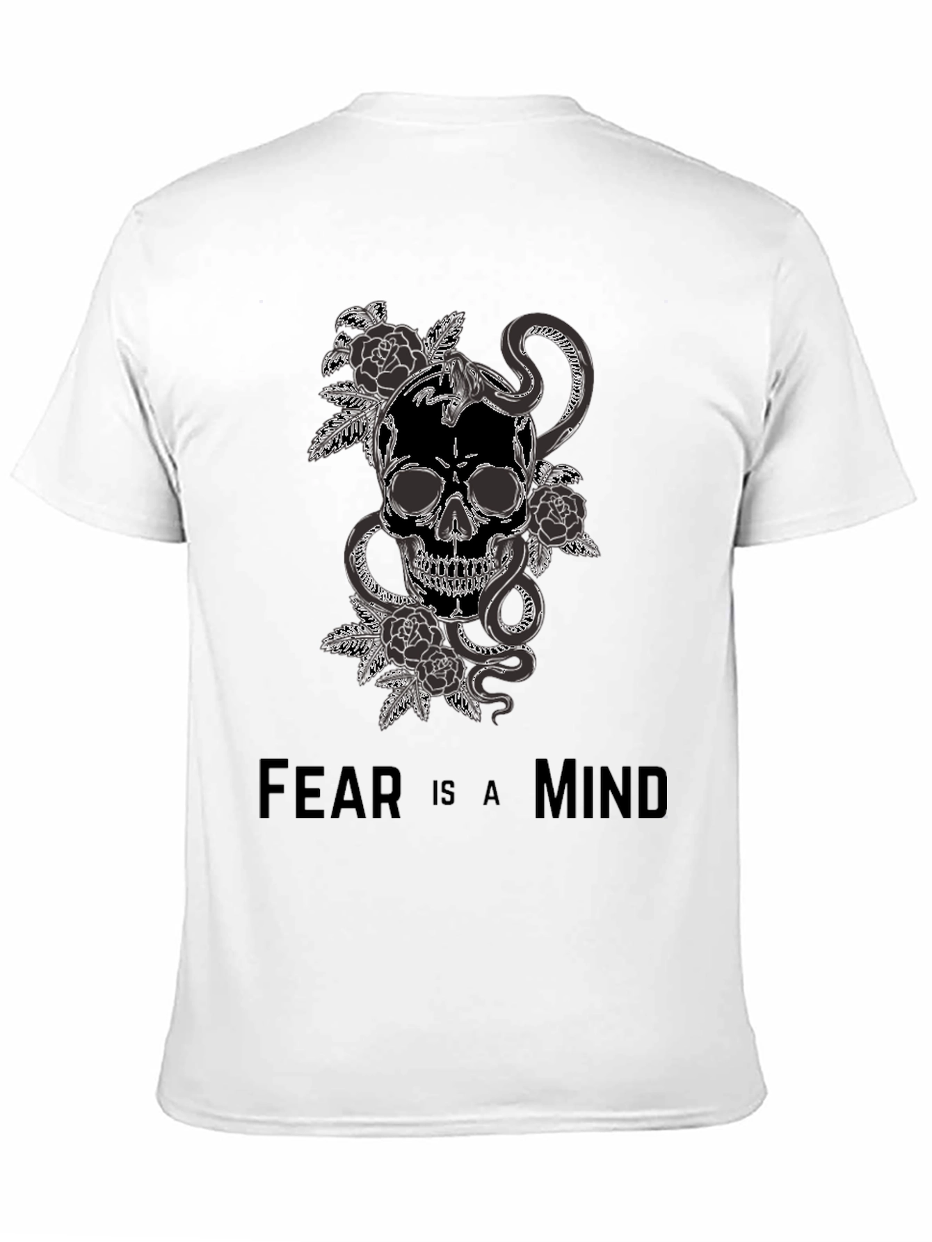 Black Skull Snake and Roses Graphic T-Shirt - Fear is a Mind view 11