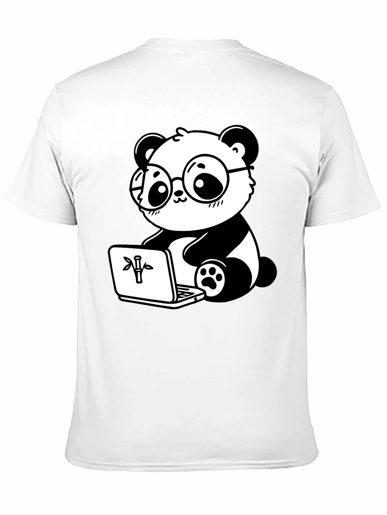 Black Cute Panda Laptop Graphic T-Shirt view 11