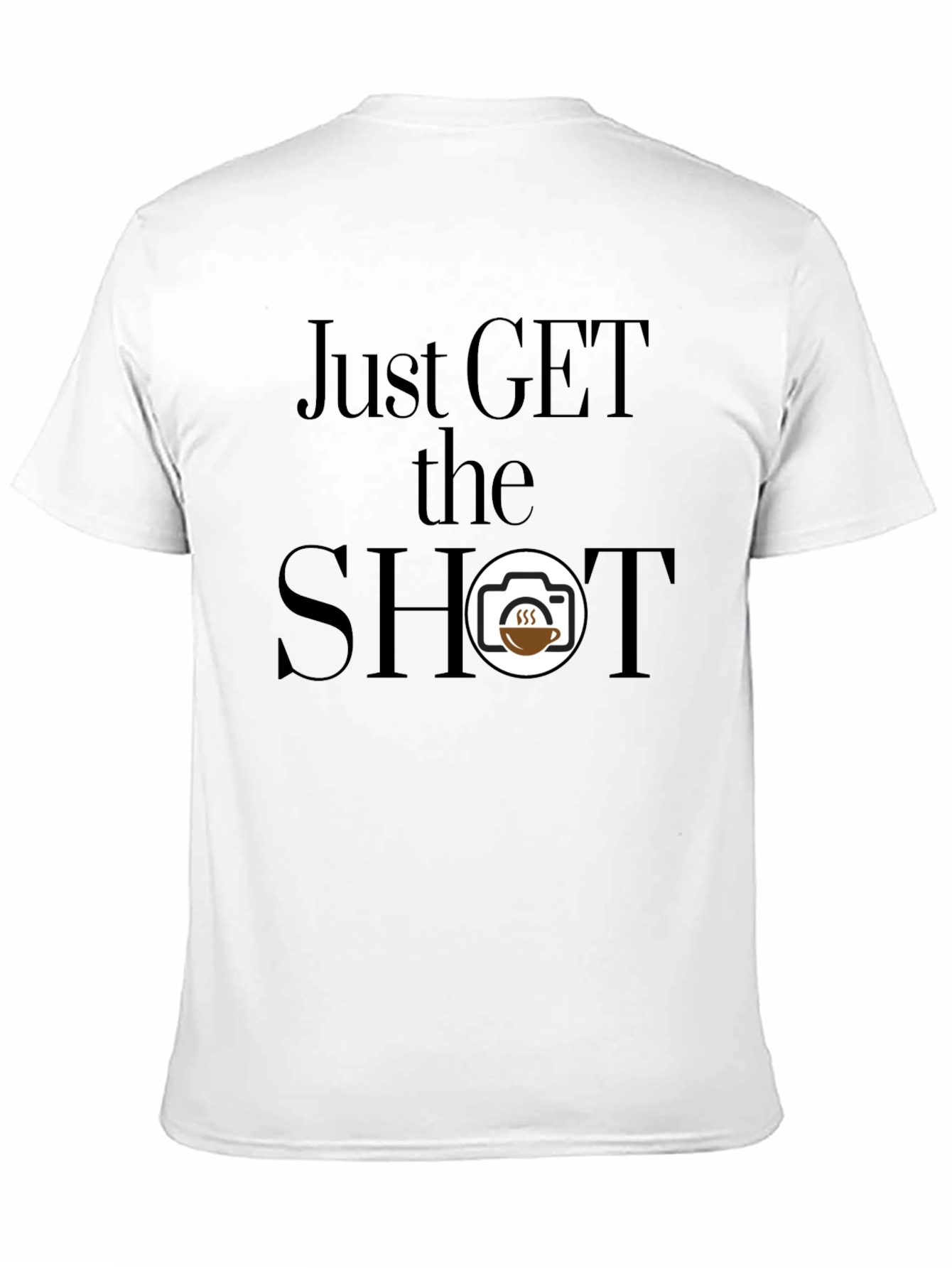 Black Just Get the Shot Coffee Camera T-Shirt view 11
