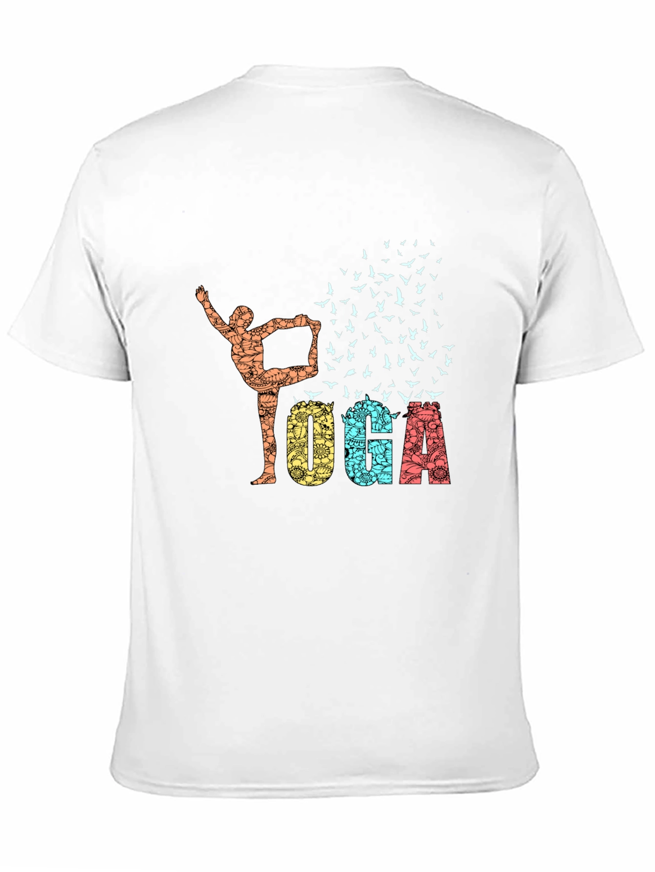 Black Yoga Pose & Birds Graphic Print Black T-Shirt view 11