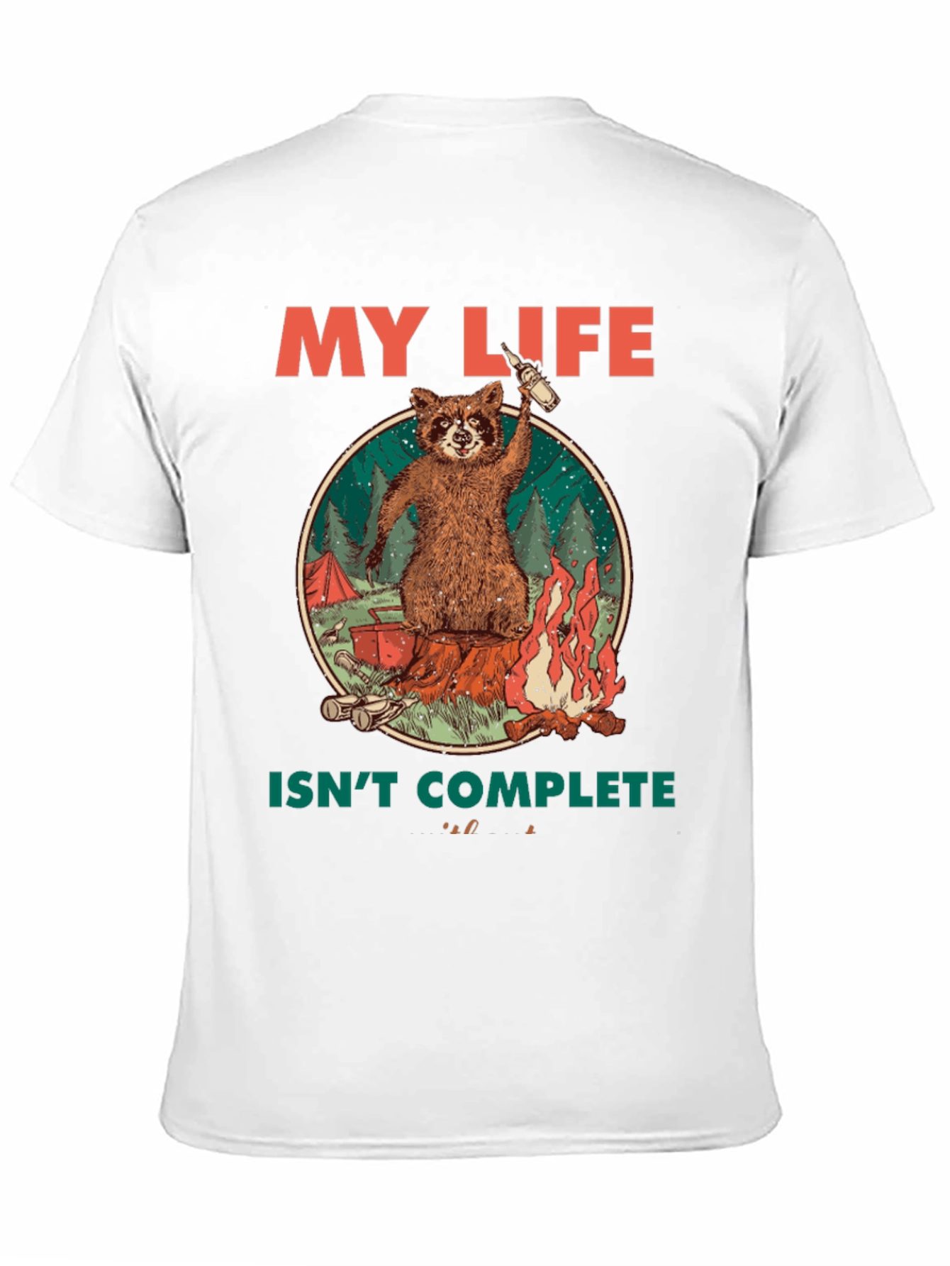 Black My Life Isn't Complete Raccoon Camping T-Shirt view 11