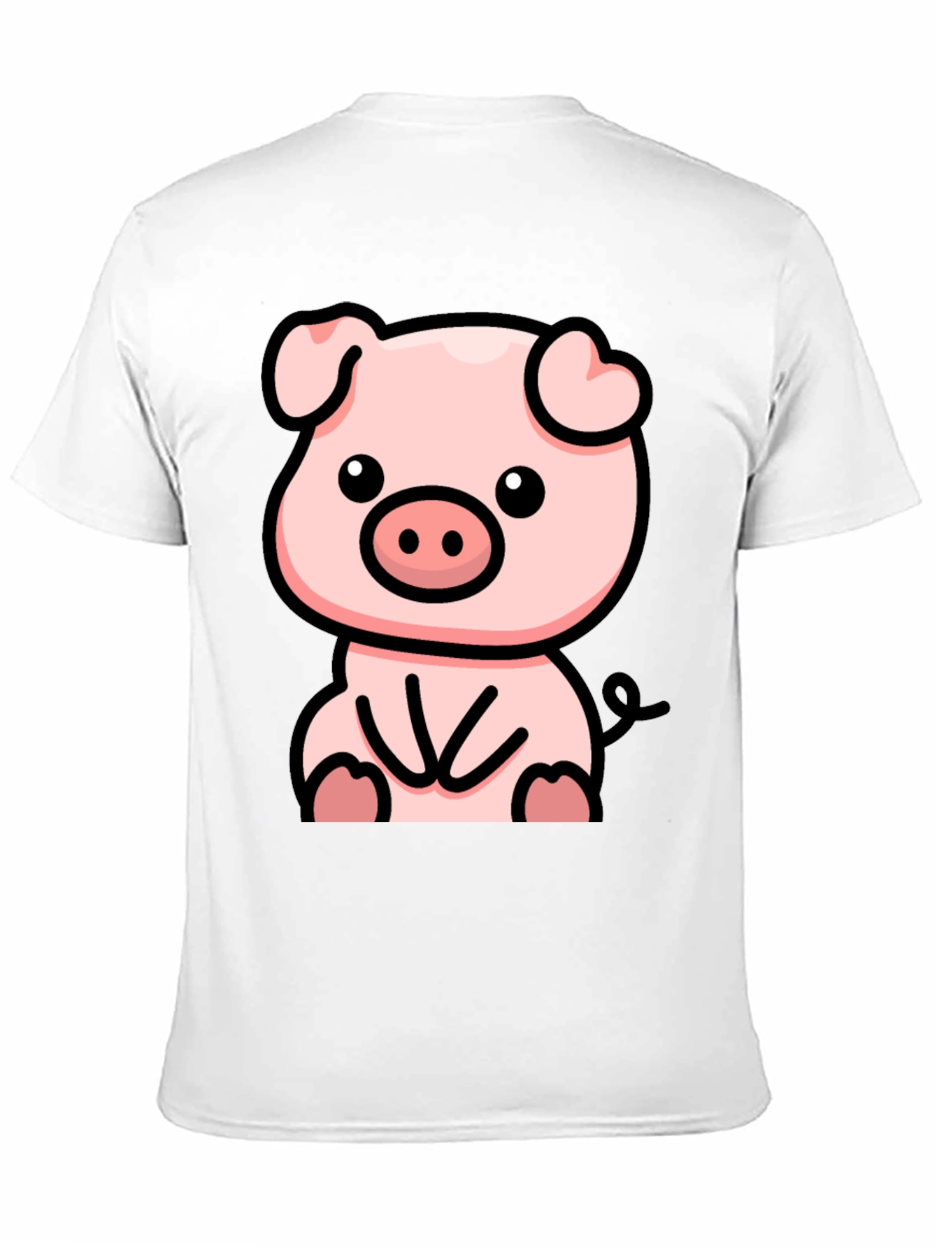Black Cute Cartoon Pig Black T-Shirt view 11