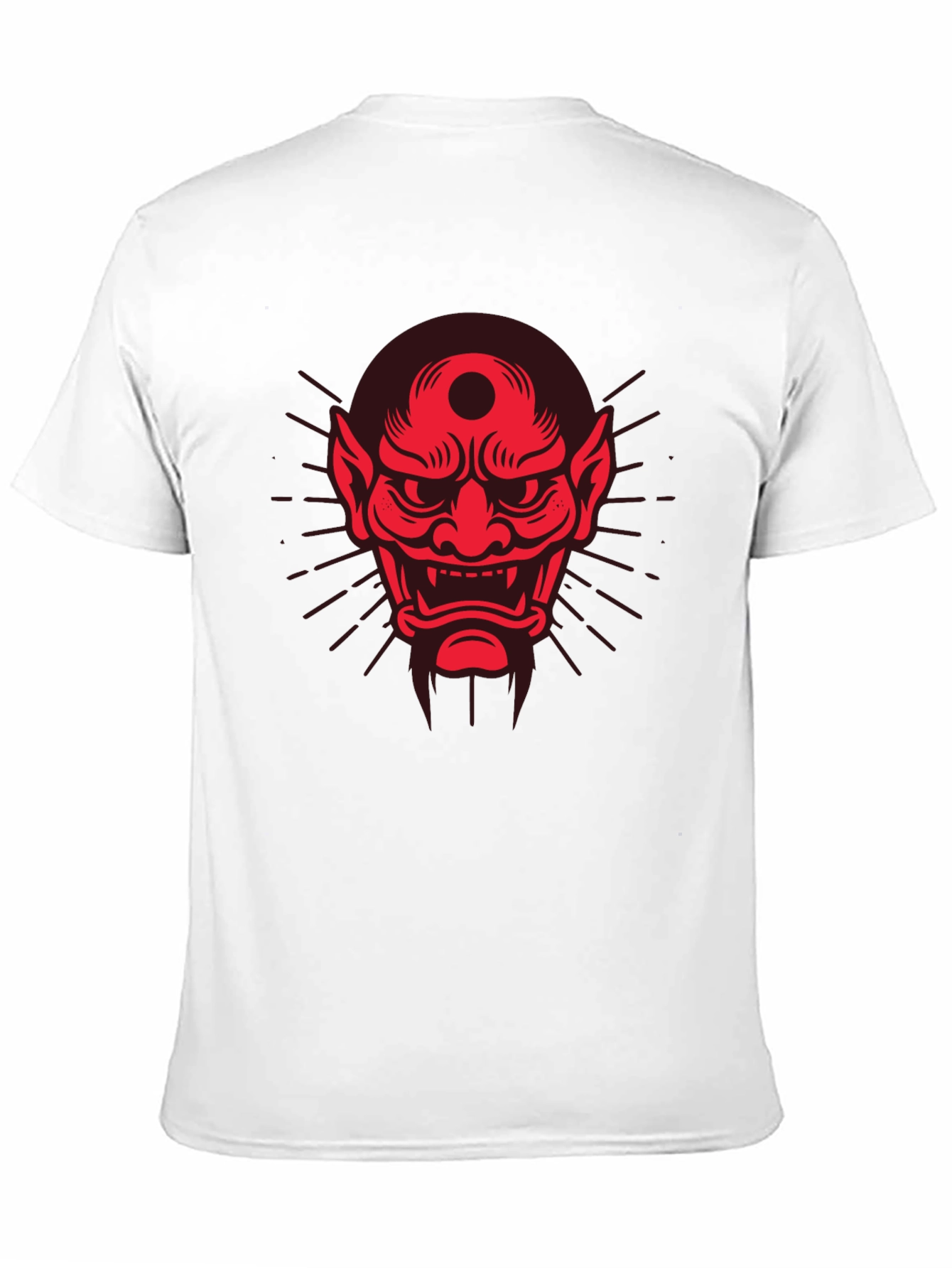 Black Men's Black T-Shirt with Red Oni Mask Design view 11