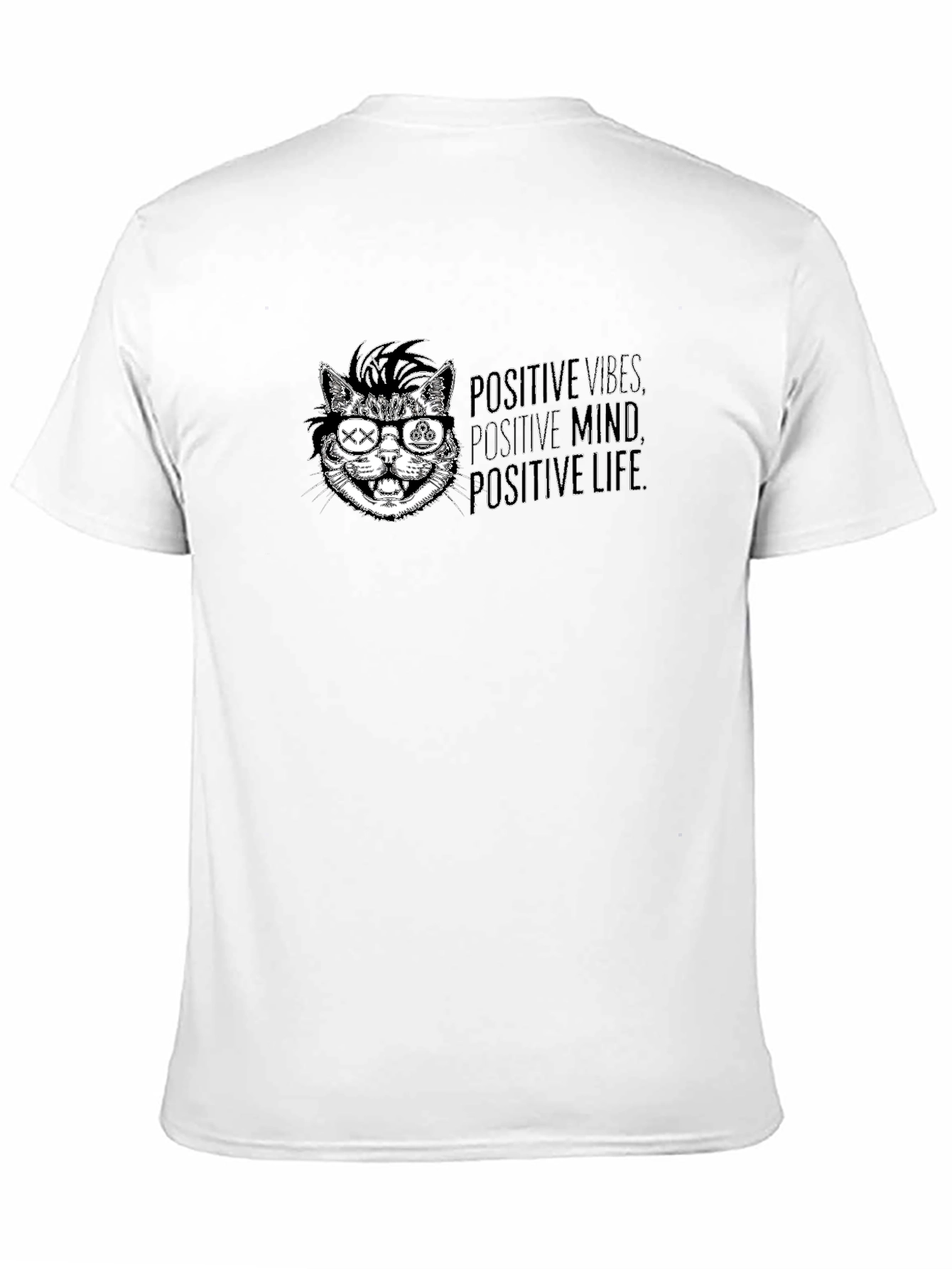 Black Positive Vibes Cat Graphic Tee - Cool Casual Style view 11