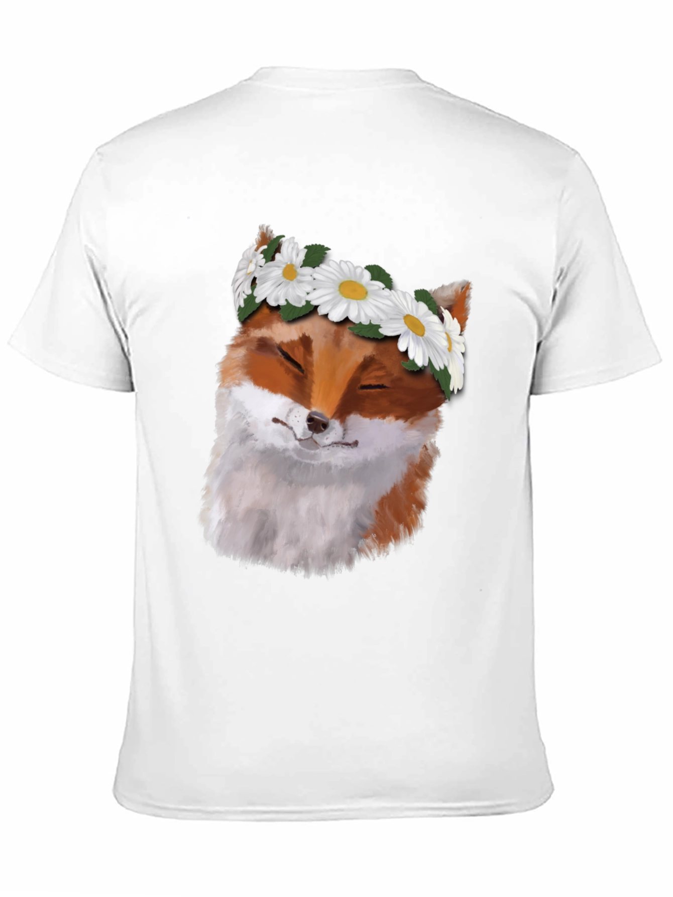 Black Fox with Daisy Crown Black T-Shirt - Unique Graphic Tee view 11